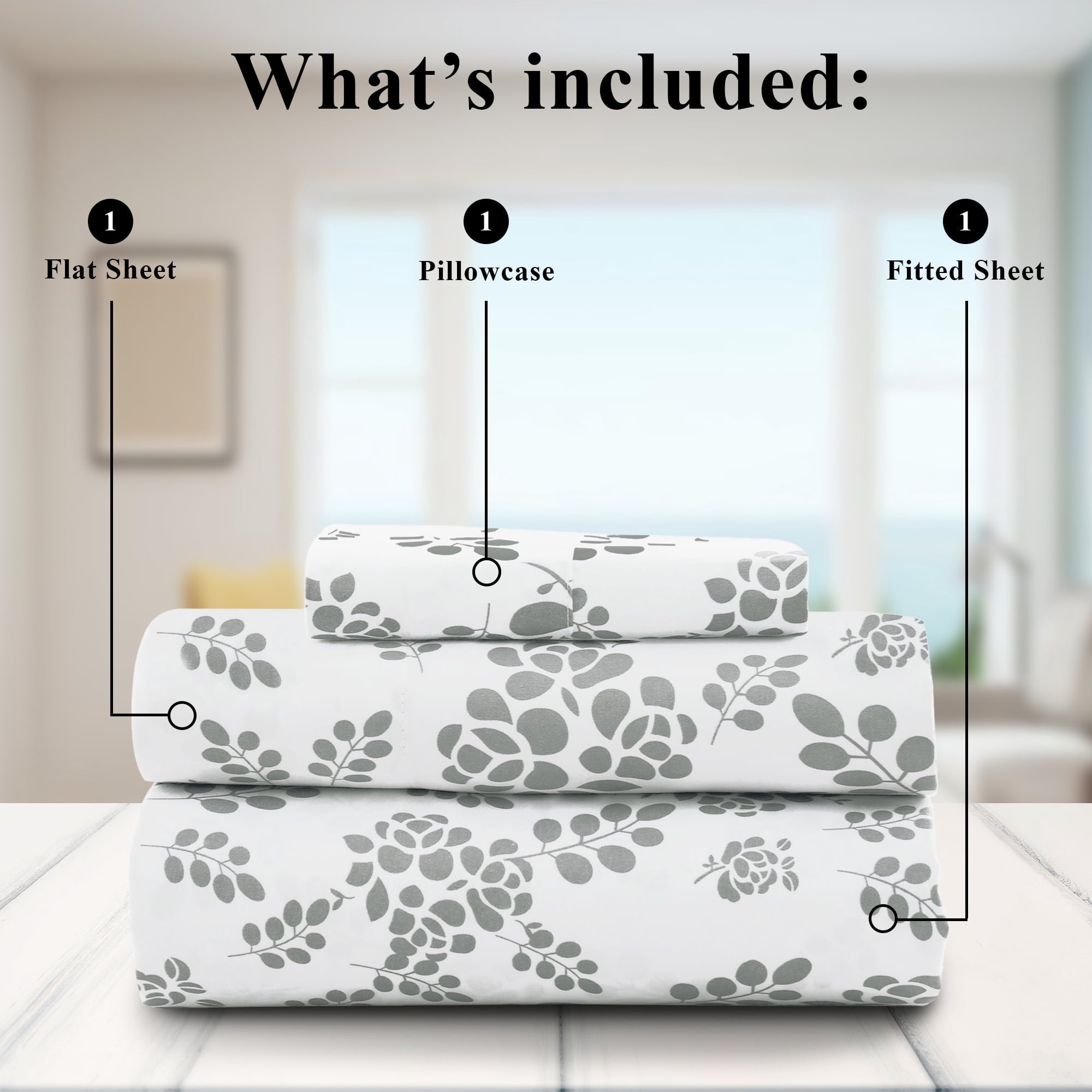 Ultra-Soft Lux Decor Twin Microfiber Bed Sheets - 3 Piece Floral Sheet Set, Soft Breathable Bedding, Wrinlkle Resistant, OEKO-TE... - Luxury Bed Sheet Set with Deep Pockets Detail