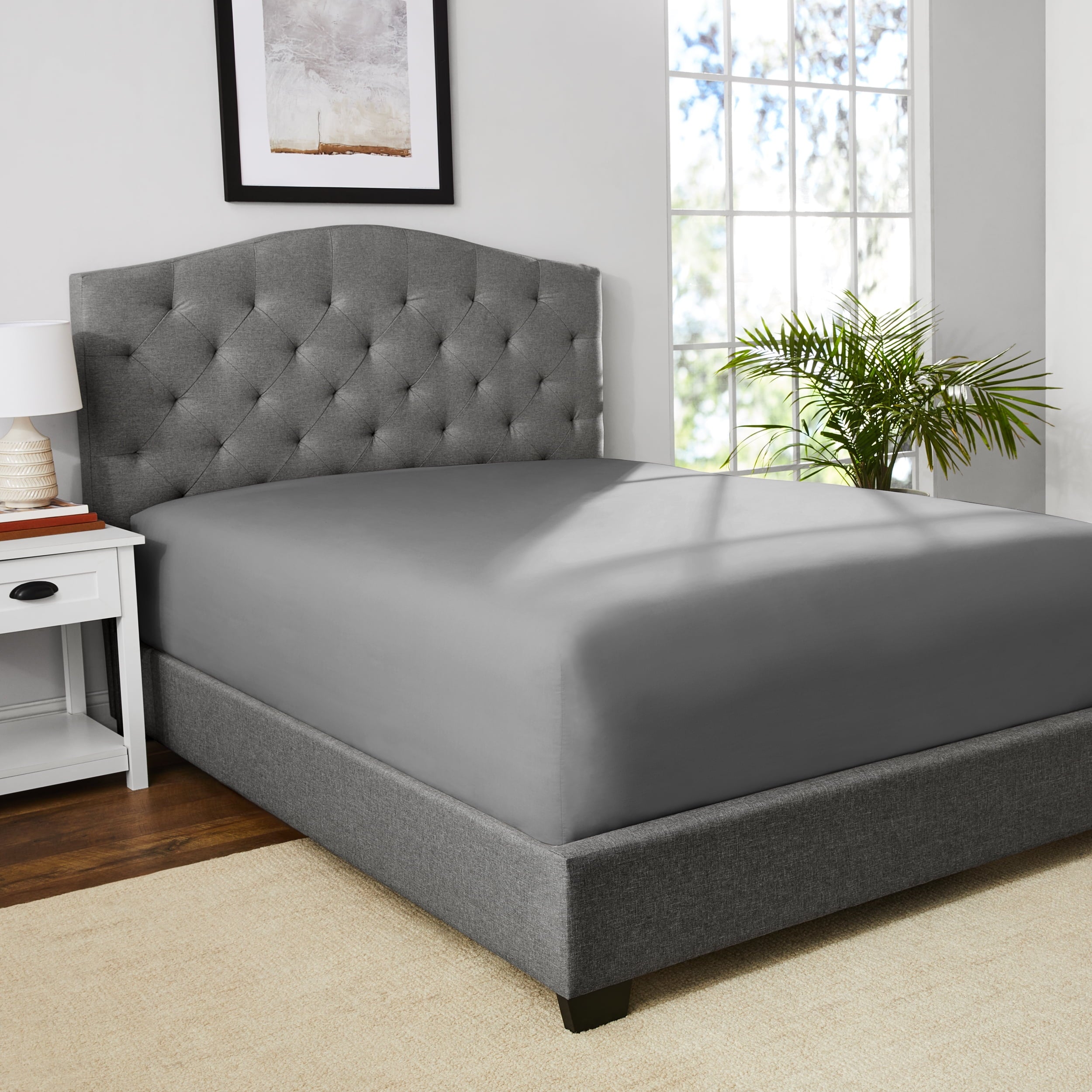 Wrinkle-Resistant Solid Soothing-Gray Cotton Blend Fitted Sheet, Twin/Twin XL - Premium Ultra-Soft Pillowcase Pair for Sleeping Detail