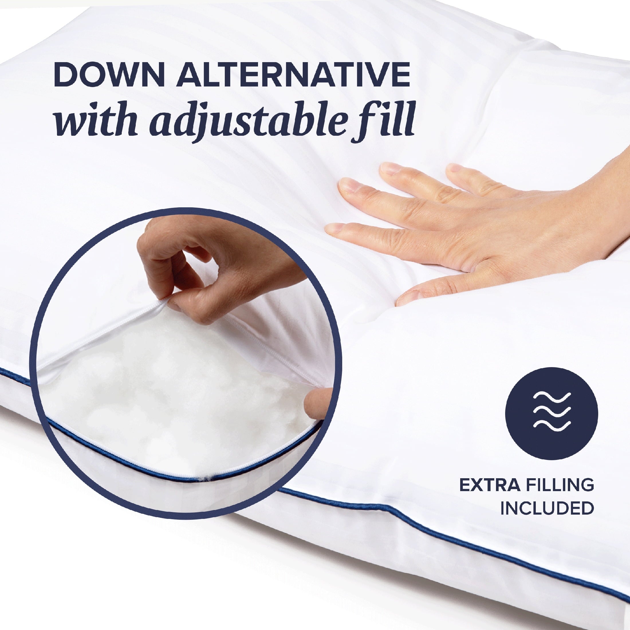Ergonomic Memory Foam Customizable Down Alternative Queen Pillow 1 Pack, Adult - Hotel Quality Plush Sleeping Pillows Detail