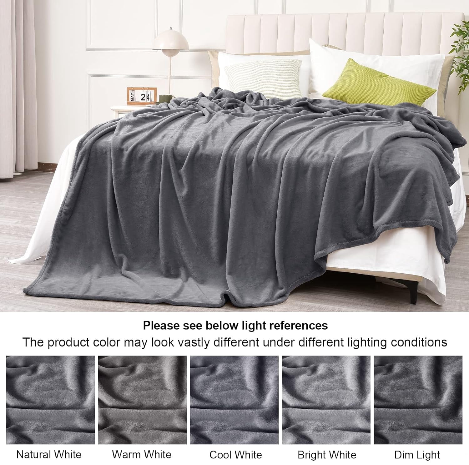 Lightweight Warm Fleece Throw Blanket, Fuzzy Soft Lightweight Blankets for Bed, Sofa, Suitable for All Season, Grey, 50x60 inches - Luxury Knitted Decorative Throw Blanket with Fringes Detail