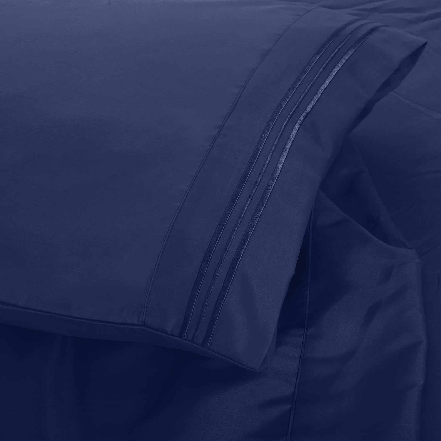 Breathable Luxury Queen Bed Sheets Set, 6 Pc Microfiber Bed Sheets, Extra Deep Pocket Queen Fitted Sheet, Flat Sheet & Pillowcases, Nav... - Premium Ultra-Soft Pillowcase Pair for Sleeping Detail