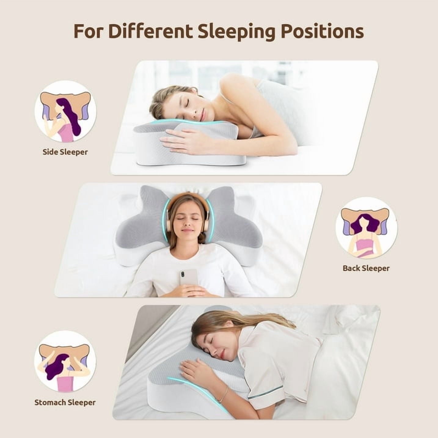 Ergonomic Memory Foam Cervical Pillow for Sleeping Memory Foam Neck Pain Relief Contour Orthopedic Ergonomic Pillows for Women Side Sleeper... - Orthopedic Shredded Foam Bed Pillow Set Detail