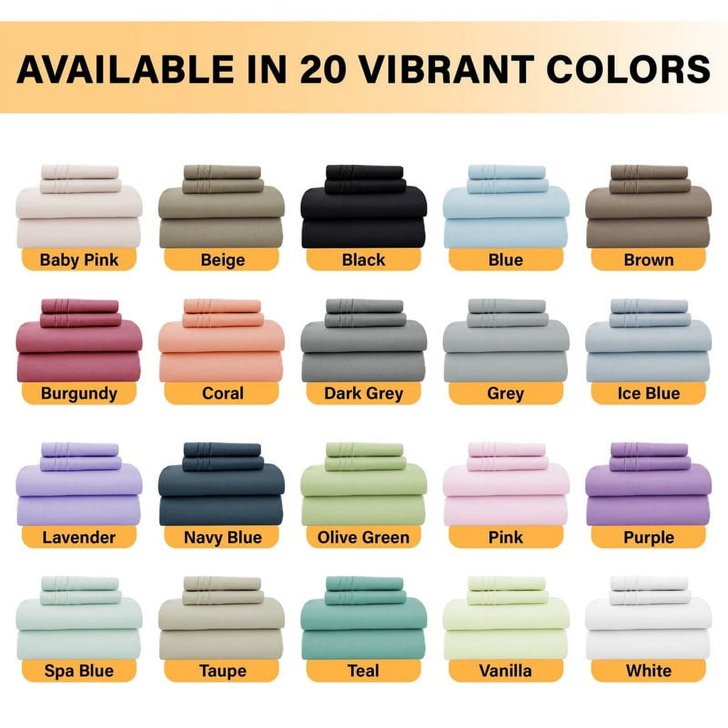 Breathable Luxury Size Sheet Set, 4-Piece Plain Soft Microfiber – Deep Pocket Bed Sheets, Includes 1 Fitted Sheet, 1 Flat Sheet, 2 Pill... - Breathable Egyptian Cotton Flat & Fitted Sheets Detail