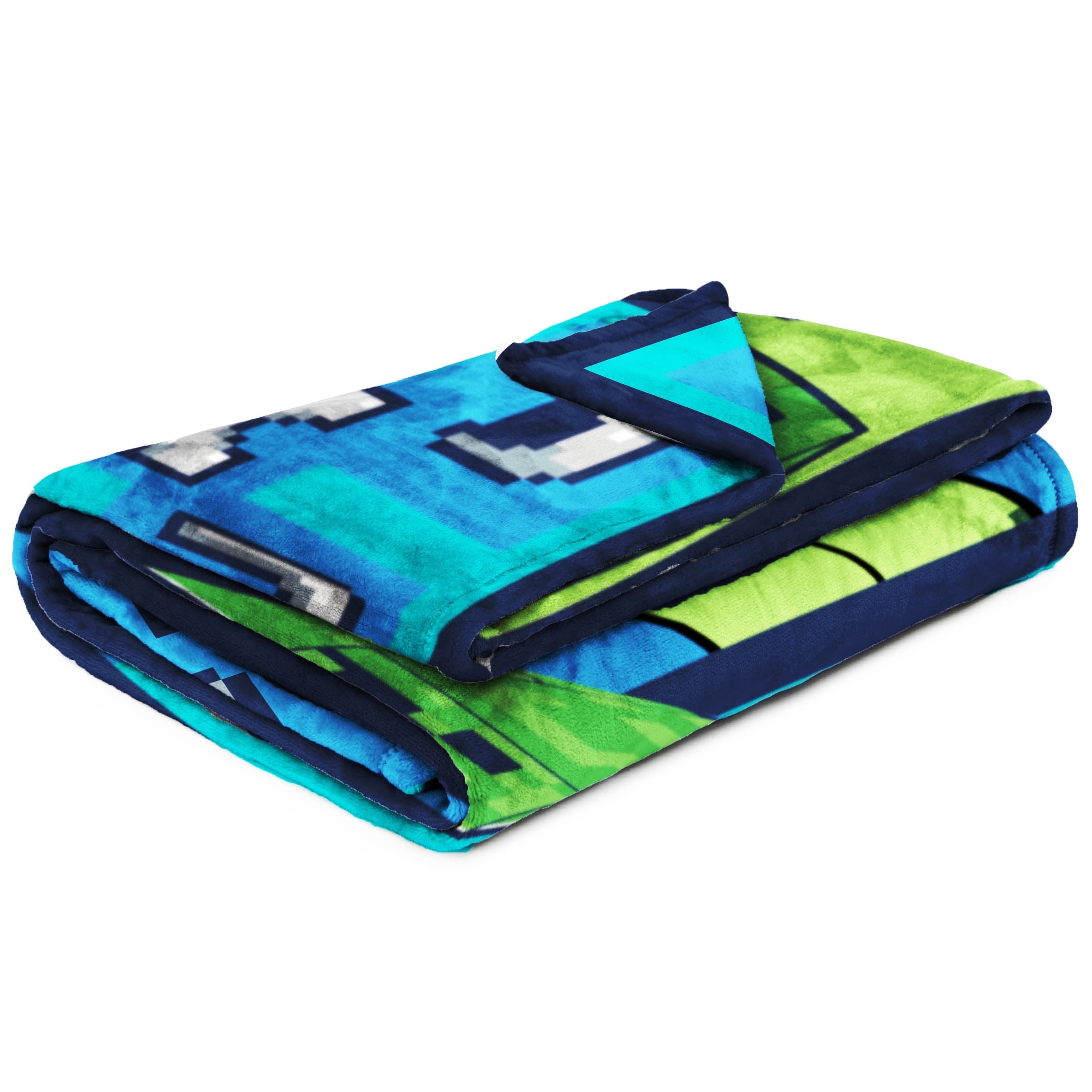 Decorative Knitted Minecraft Kids Twin/Full Blanket, 62 x 90, Microfiber, Green and Blue - Lightweight Plush Warm Blanket for All Seasons Detail