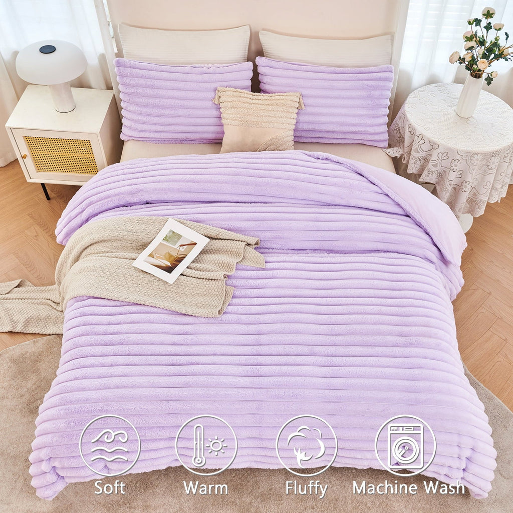 Fluffy Down Alternative Fleece Twin Comforter Set, Light Purple Super Soft Furry Plush Bedding, Luxury Fluffy Fuzzy Heavy Bed Set for Winter ... - Hypoallergenic Ultra-Fluffy Quilt for Winter Detail