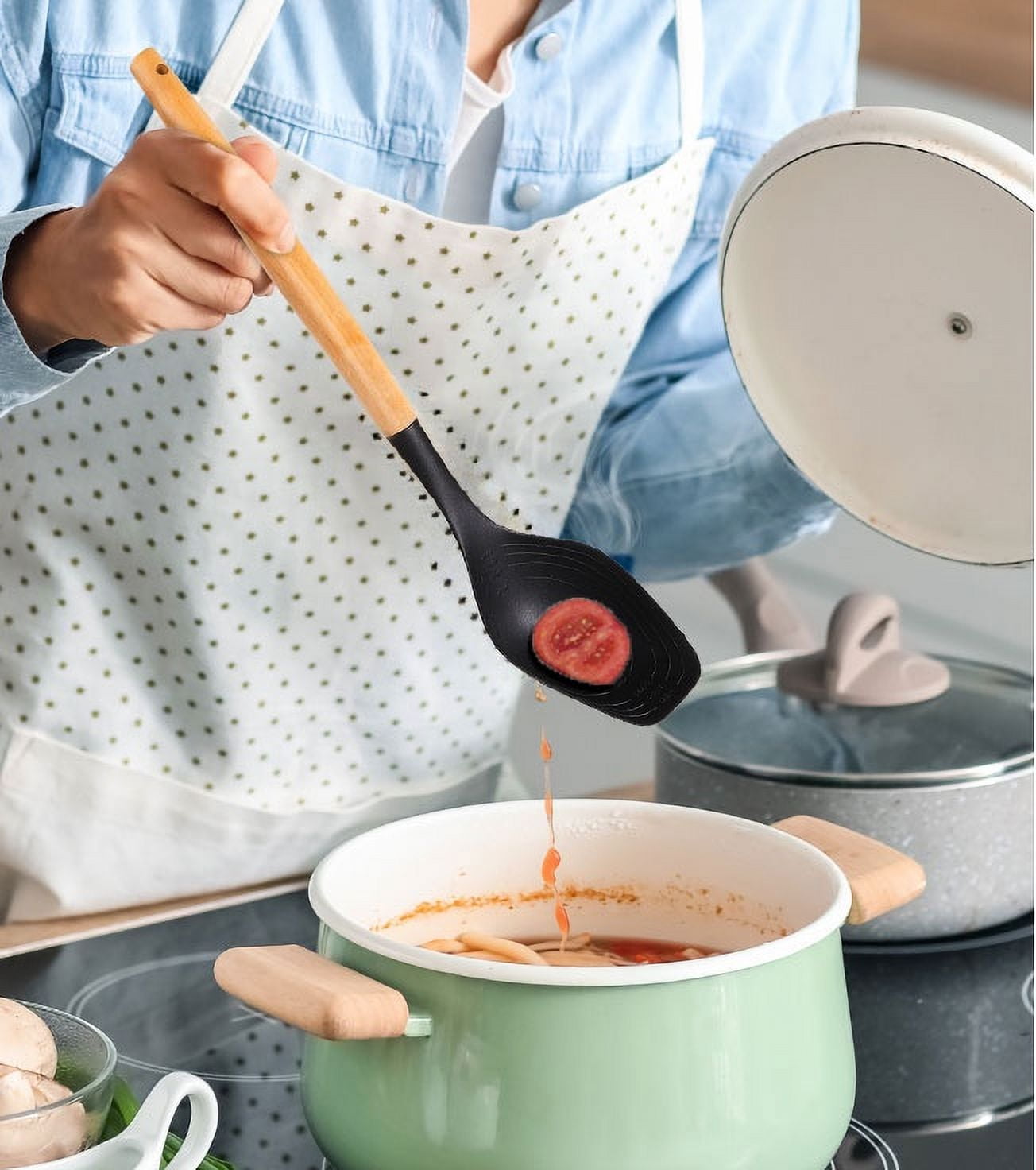 Heavy Duty with Bamboo Handle, Ideal for Cooking , 13in L - Multi-Purpose Hand Tool for Daily Meal Prep Detail
