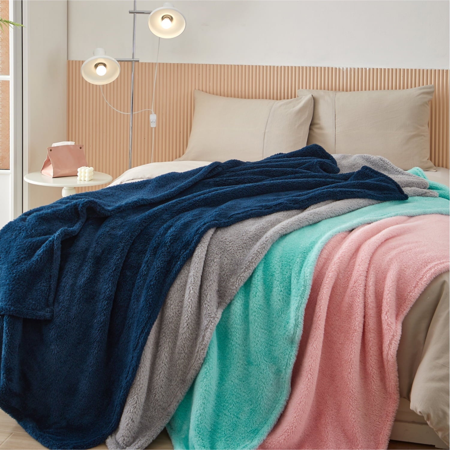 Cozy Fleece Soft, Navy Blue, Oversized, Fuzzy, Throw Blanket for Kids, 72 x 50 inches - Luxury Knitted Decorative Throw Blanket with Fringes Detail