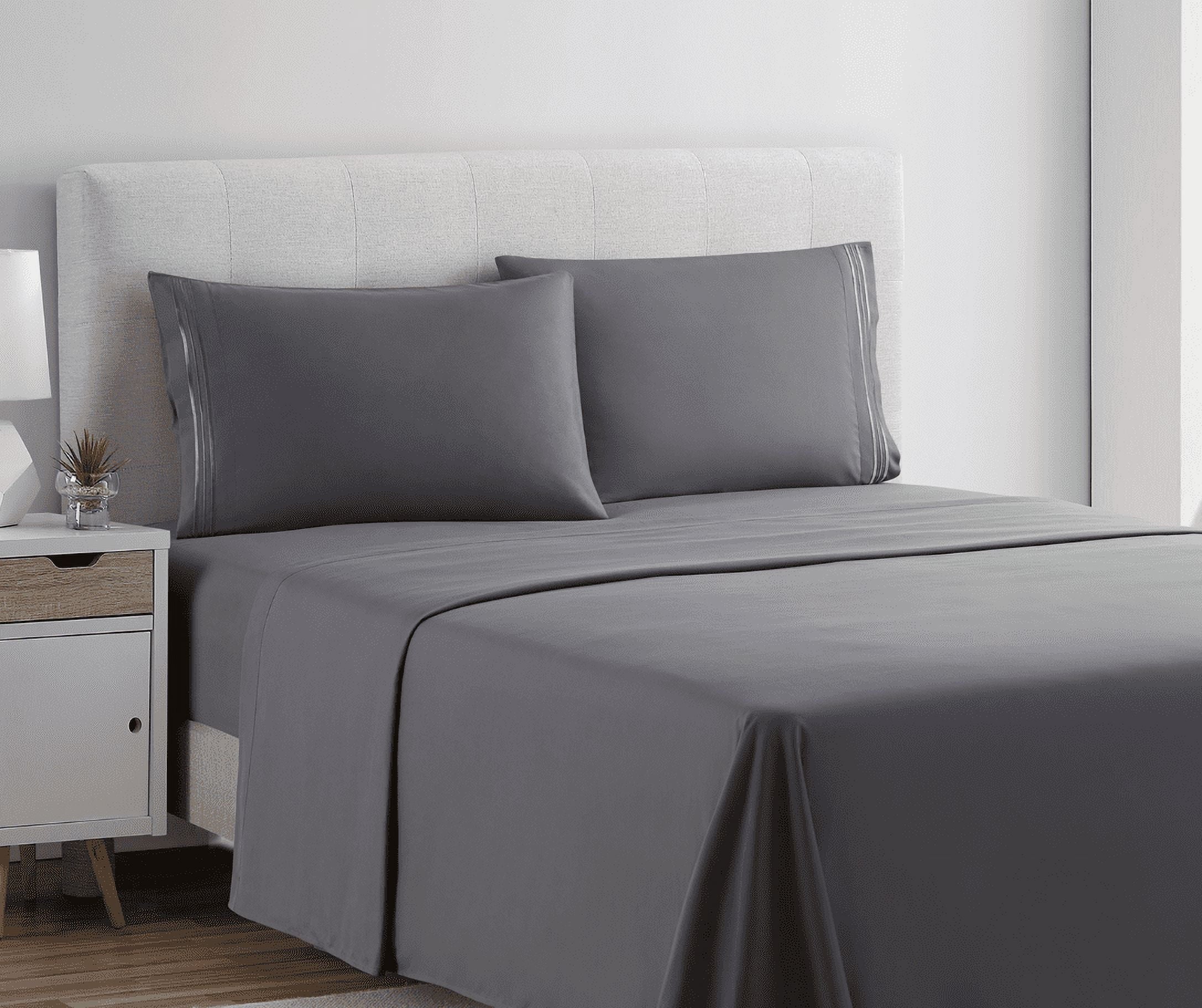 Cooling Sateen Queen Sheets Set, 1800 Series 4 Piece Sheets , Luxury Soft Microfiber Queen Size Bed Sheets Set, Gray - Cooling Hotel Quality Bedding Sheets and Pillowcases Detail