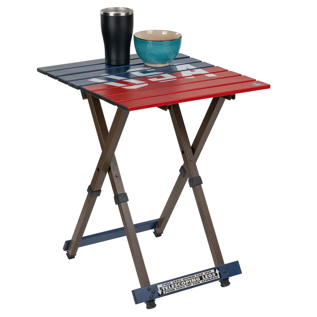 Slim-Fold Compact Camp Table 20 - USA Anniversary Deluxe - Choice 757 - Multi-Functional Heavy-Duty Grilling Table Counter Detail