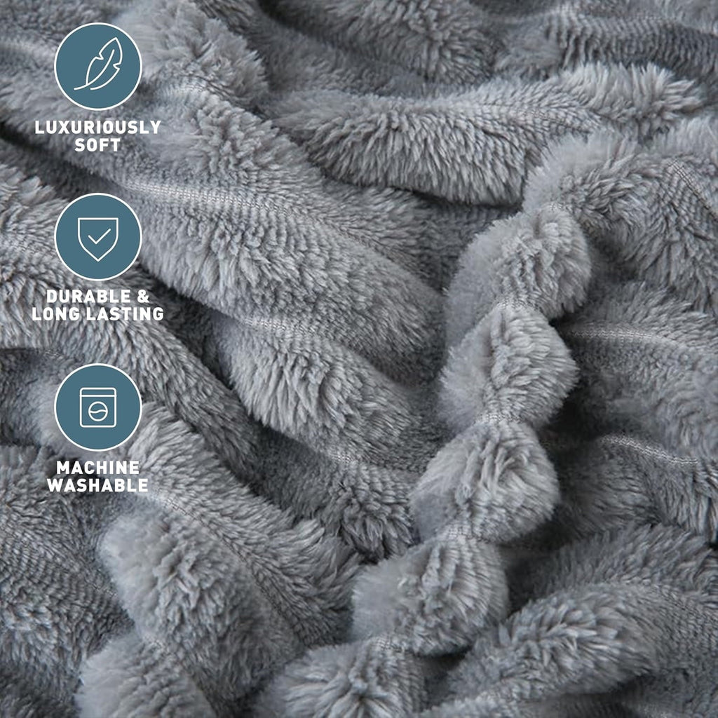 Cozy Fleece for Couch,Sofa,Bed, Super Soft Striped Gray Bed for Office Picnic Travel Bedroom, Warm Cozy Lightweight Home Decor fo... - Lightweight Plush Warm Blanket for All Seasons Detail