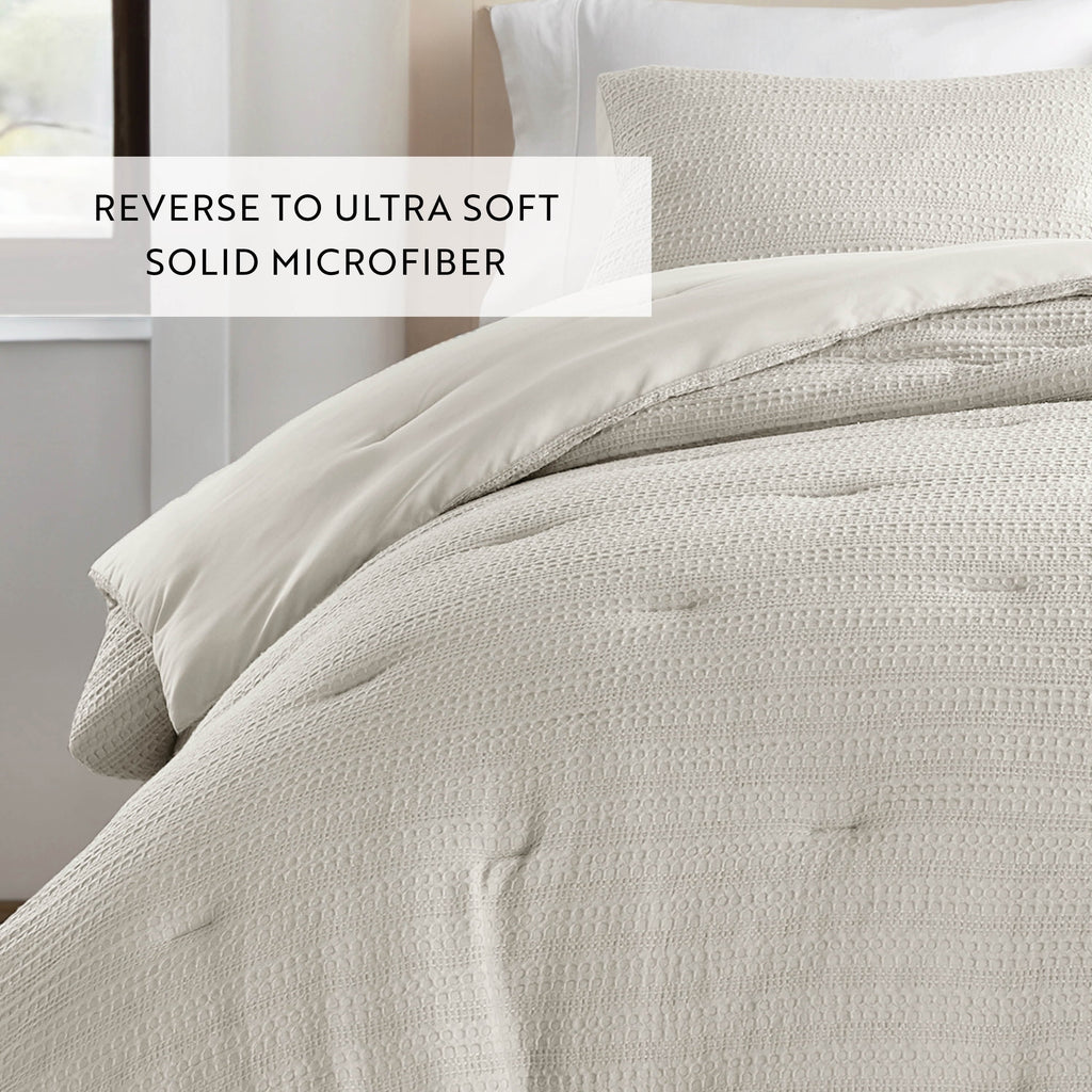 Luxurious Quilted Textured Waffle Comforter Set ins Natural Waffle Comforter Bedding Sets, King/Cal King Size Bedding - Hypoallergenic Ultra-Fluffy Quilt for Winter Detail