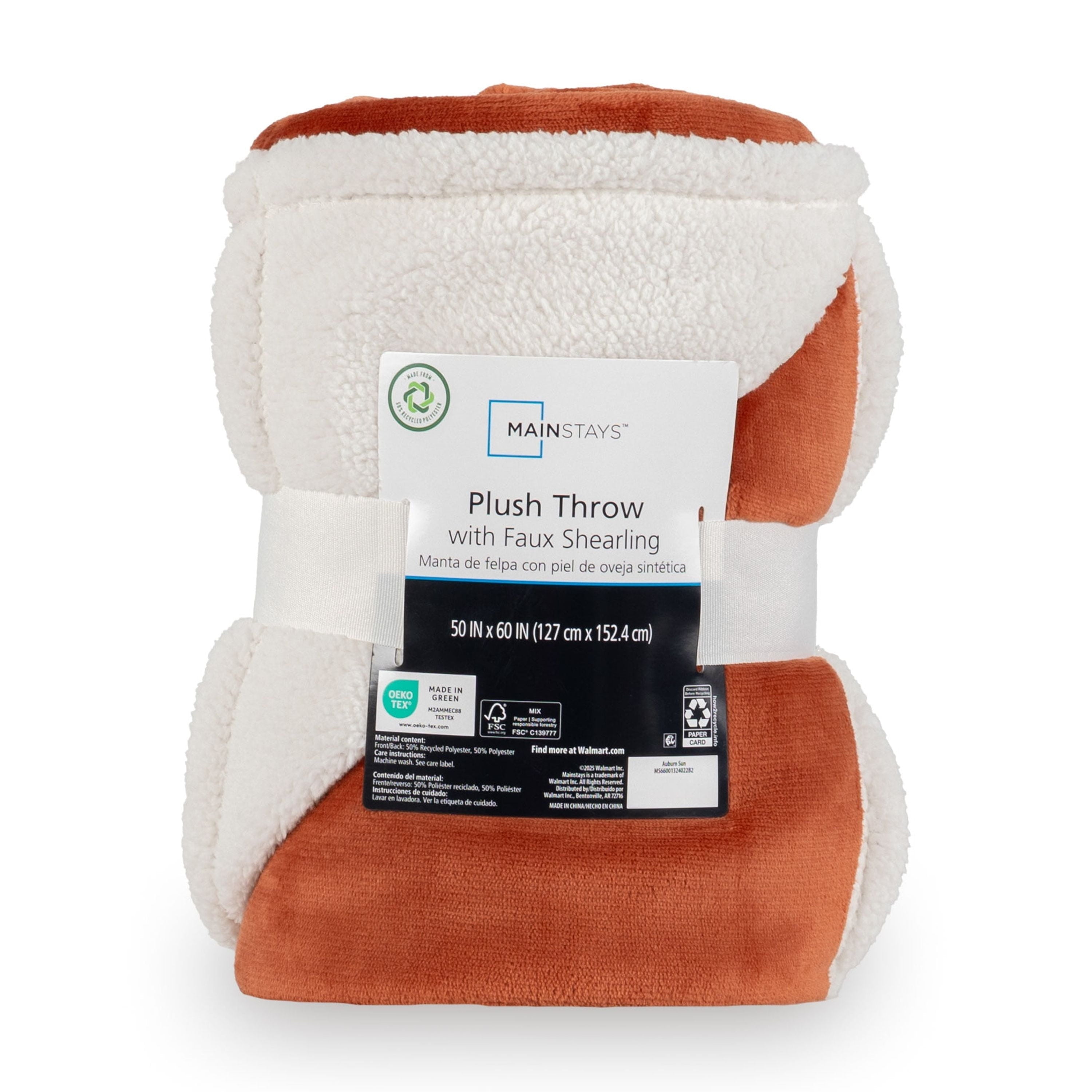 Cozy Fleece Reversible Printed Velvet Plush and Hampshire Faux Shearling Soft Throw Blanket, Standard Size, Auburn Sun - Luxury Knitted Decorative Throw Blanket with Fringes Detail