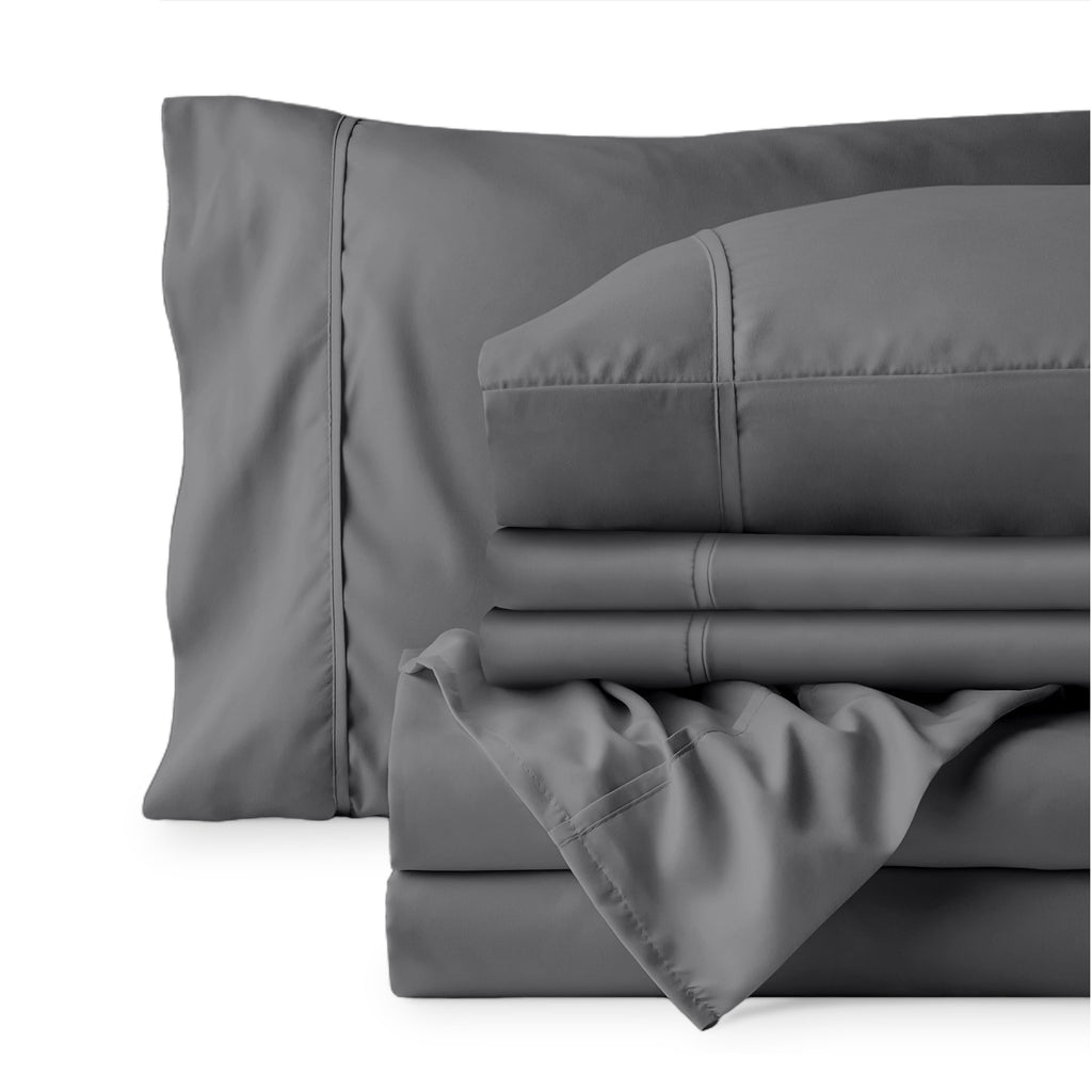 Breathable Luxury Luxury Bed Sheet Set- 6 Piece - Queen, Gray - Premium Ultra-Soft Pillowcase Pair for Sleeping Detail
