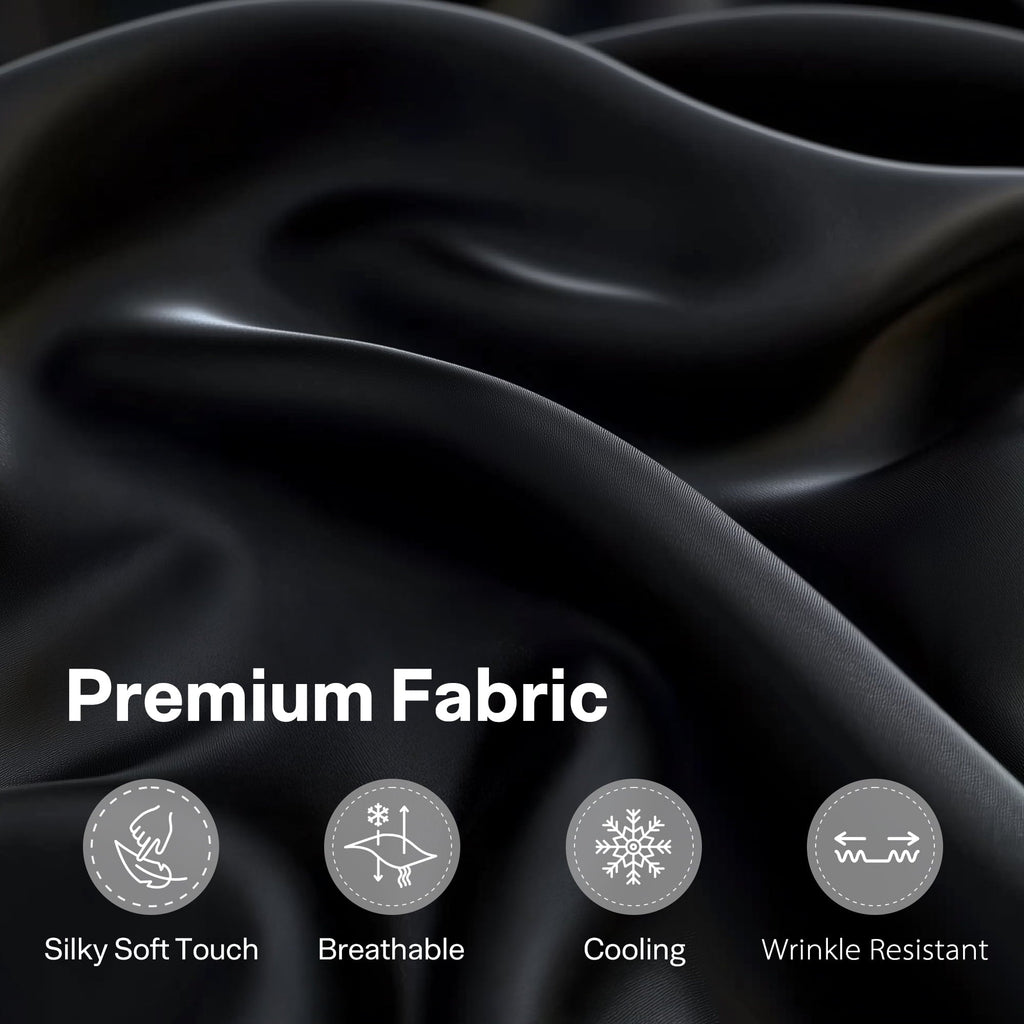 Cooling Sateen Queen Silk Black Bed Sheet Set,4 Pieces 1800 Microfiber 2 Pillowcase 20"x30" - Luxury Bed Sheet Set with Deep Pockets Detail