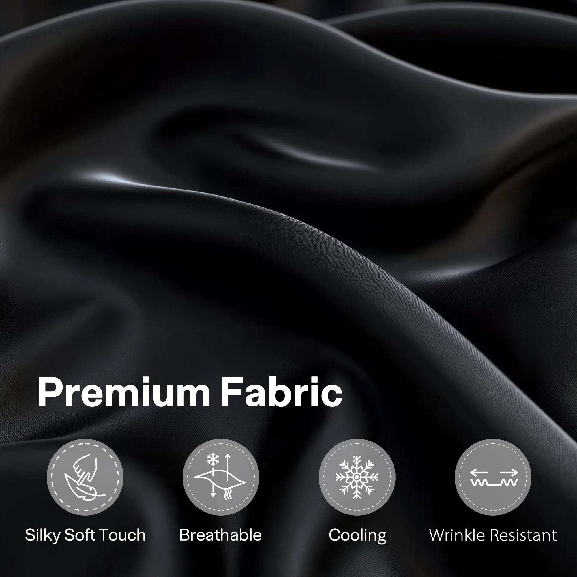 Cooling Sateen Queen Silk Black Bed Sheet Set,4 Pieces 1800 Microfiber 2 Pillowcase 20"x30" - Luxury Bed Sheet Set with Deep Pockets Detail