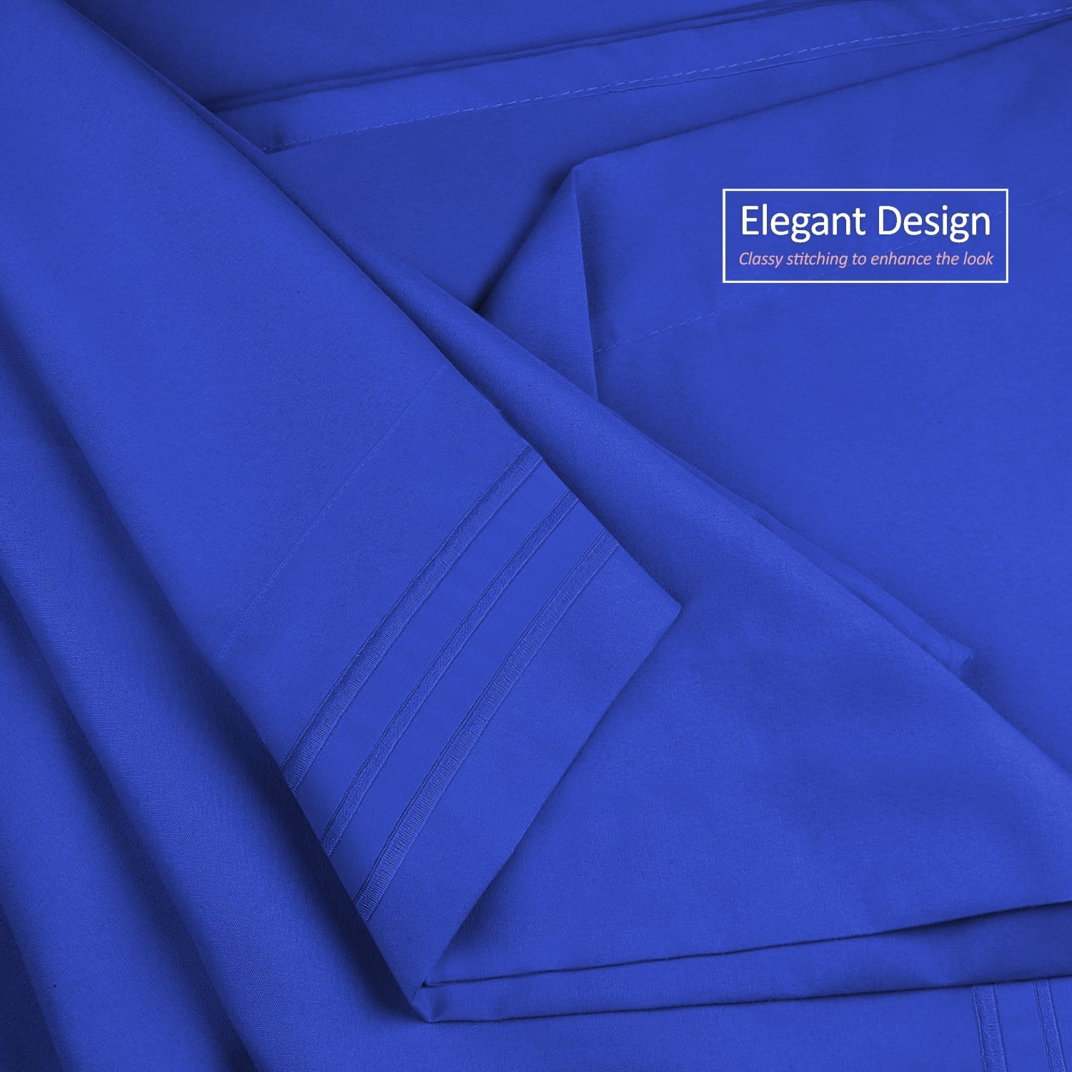 Breathable Luxury Premier 1800 Microfiber Collection 3-Line Bed Sheet Set, Full Size, Royal Blue - Cooling Hotel Quality Bedding Sheets and Pillowcases Detail
