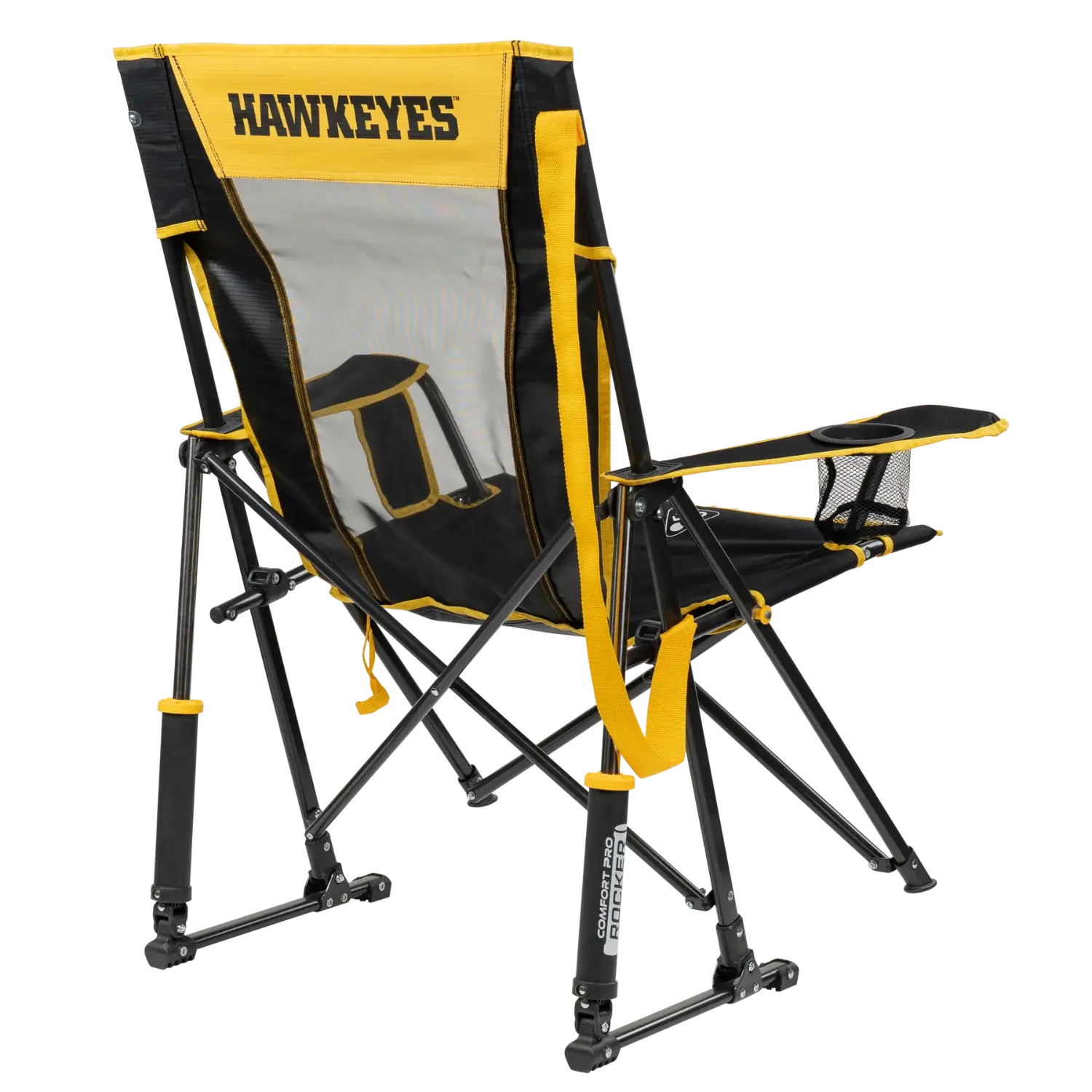 Heavy-Duty Freestyle College Comfort Pro Rocker - Iowa Hawkeyes - Choice 249 - RoadTrip Rocker Smooth Motion Camp Chair Detail