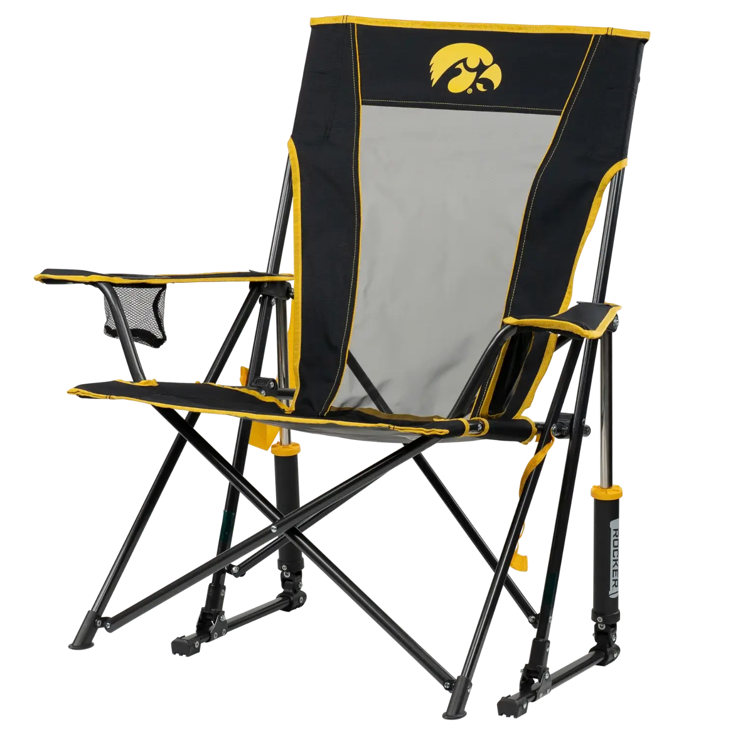Heavy-Duty Freestyle College Comfort Pro Rocker - Iowa Hawkeyes - Choice 249 - RoadTrip Rocker Smooth Motion Camp Chair Detail