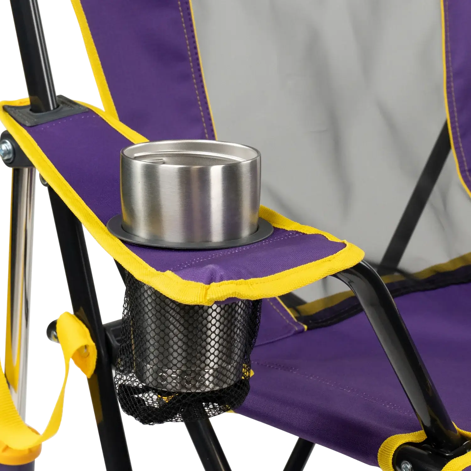 Patented Spring-Action College Comfort Pro Rocker - LSU Tigers - Choice 880 - Heavy-Duty Kickback Rocker with Beverage Holder Detail