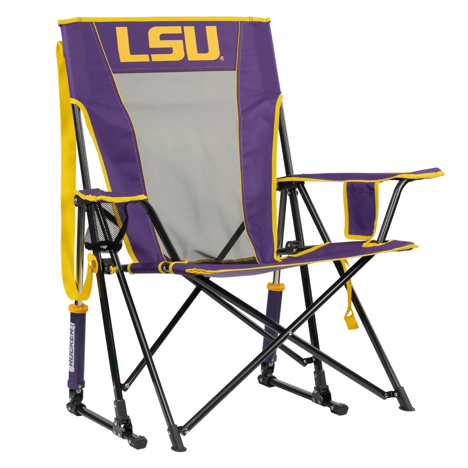 Patented Spring-Action College Comfort Pro Rocker - LSU Tigers - Choice 880 - Heavy-Duty Kickback Rocker with Beverage Holder - Default Title