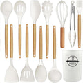 Ergonomic Cooking Cooking Utensils Set, 12 packs Non-Stick Silicone Cooking Kitchen Utensils Spatula Set with Wooden Handles and... - Premium Stainless Steel Cooking Utensil for Non-Stick Pots - Default Title