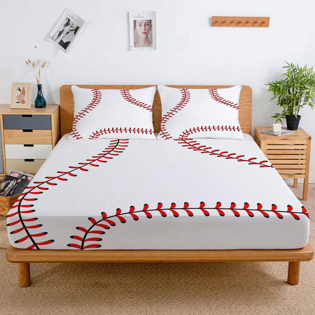 Breathable Luxury Baseball Sheet Set Sports Theme Bedding Set for Kids 3D Baseball Pattern Bed Sheets Baseball Games Bed Sheet Set Room... - Breathable Egyptian Cotton Flat & Fitted Sheets Detail