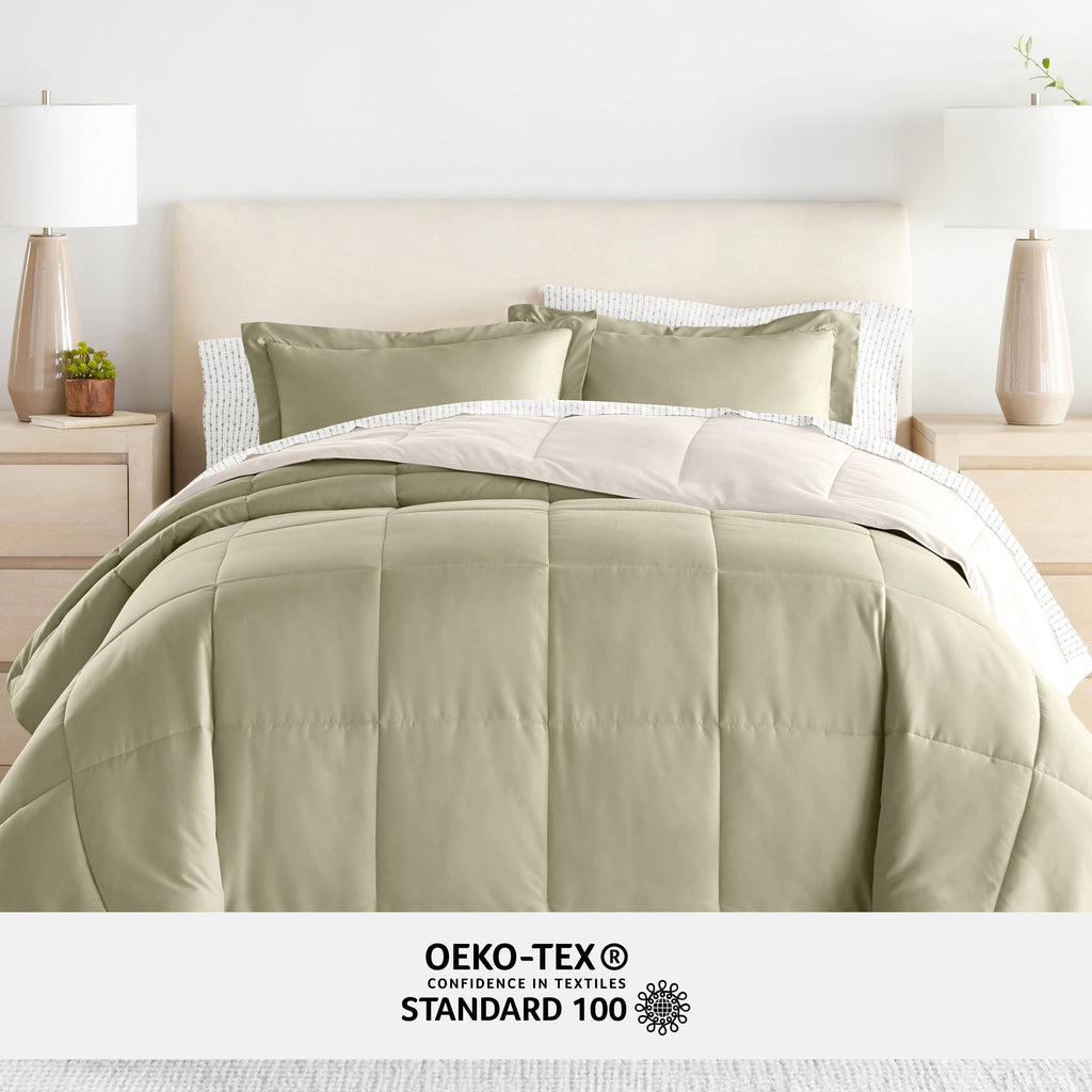 Luxurious Quilted 5 Piece Bedding Bundle, Reversible Comforter and Patterned Sheet Set, Twin - Hypoallergenic Ultra-Fluffy Quilt for Winter Detail