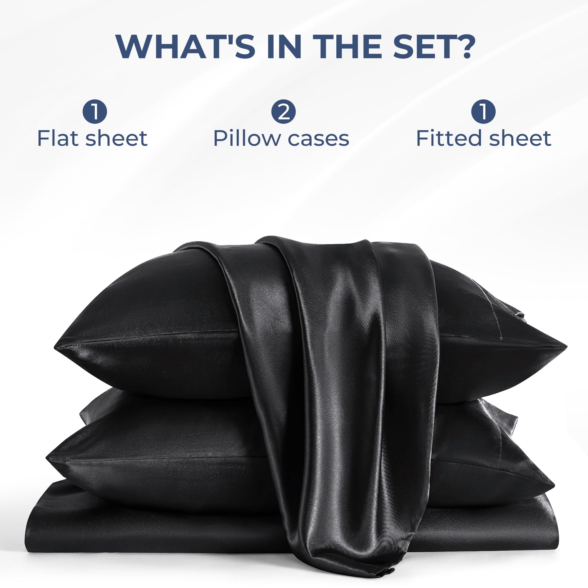 Wrinkle-Resistant Set, Queen, Silky Bed s, 4 Pieces,Black - Breathable Egyptian Cotton Flat & Fitted Sheets Detail