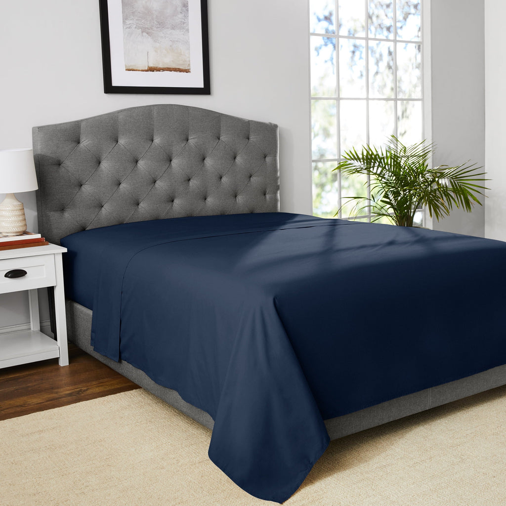 Wrinkle-Resistant 300 Thread Count Easy Care Blue Cove Cotton Blend Percale Flat Bed Sheet, King - Breathable Egyptian Cotton Flat & Fitted Sheets Detail