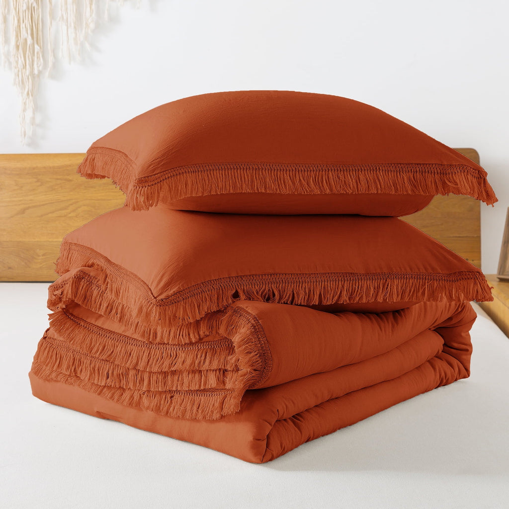 Hypoallergenic Cloud King Size Comforter Sets Burnt Orange, 3 Pieces Soft Fluffy Boho Bedding Comforter Sets for King Bed, All Season Terr... - Hypoallergenic Ultra-Fluffy Quilt for Winter Detail