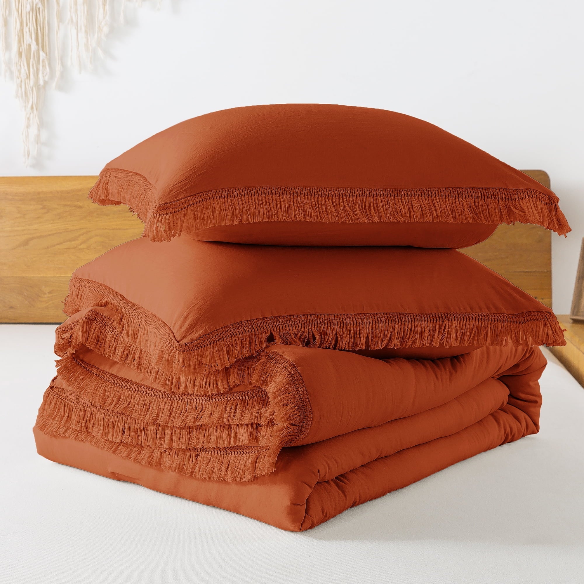 Hypoallergenic Cloud King Size Comforter Sets Burnt Orange, 3 Pieces Soft Fluffy Boho Bedding Comforter Sets for King Bed, All Season Terr... - Hypoallergenic Ultra-Fluffy Quilt for Winter Detail