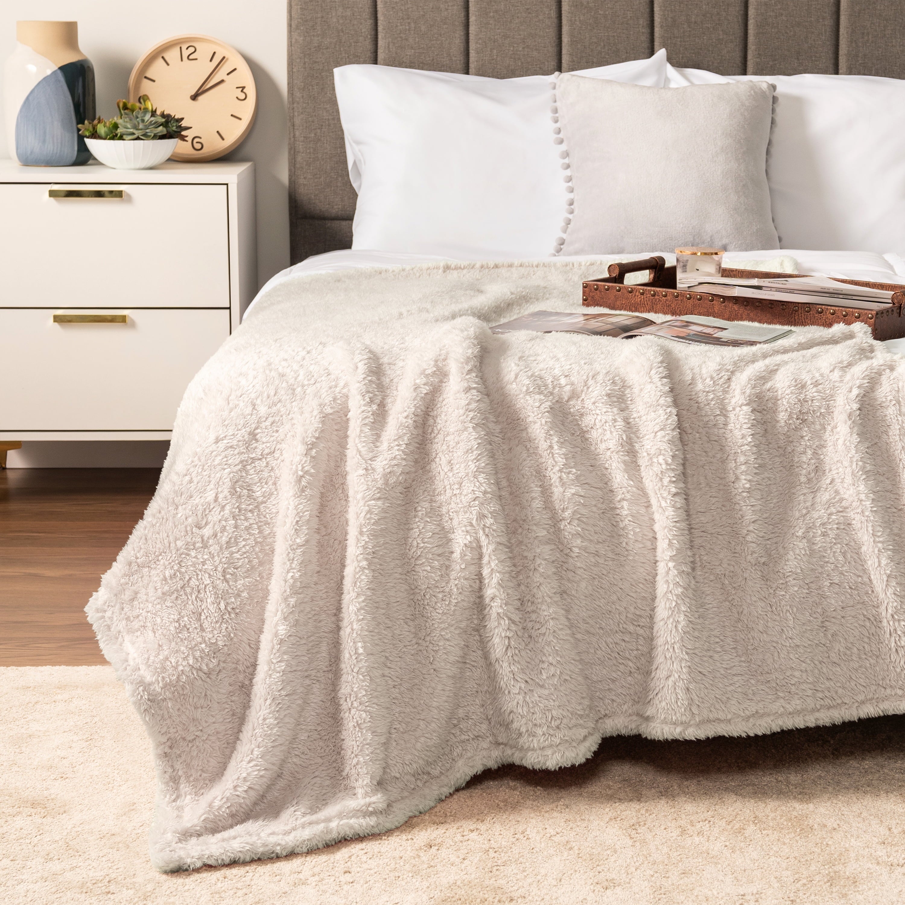 Super Soft Flannel Sherpa Throw Blanket For Couch Sofa, Cream Beige Fluffy Warm Plush Blanket for Bed, Cozy Super Soft Lightweight Throw... - Lightweight Plush Warm Blanket for All Seasons Detail