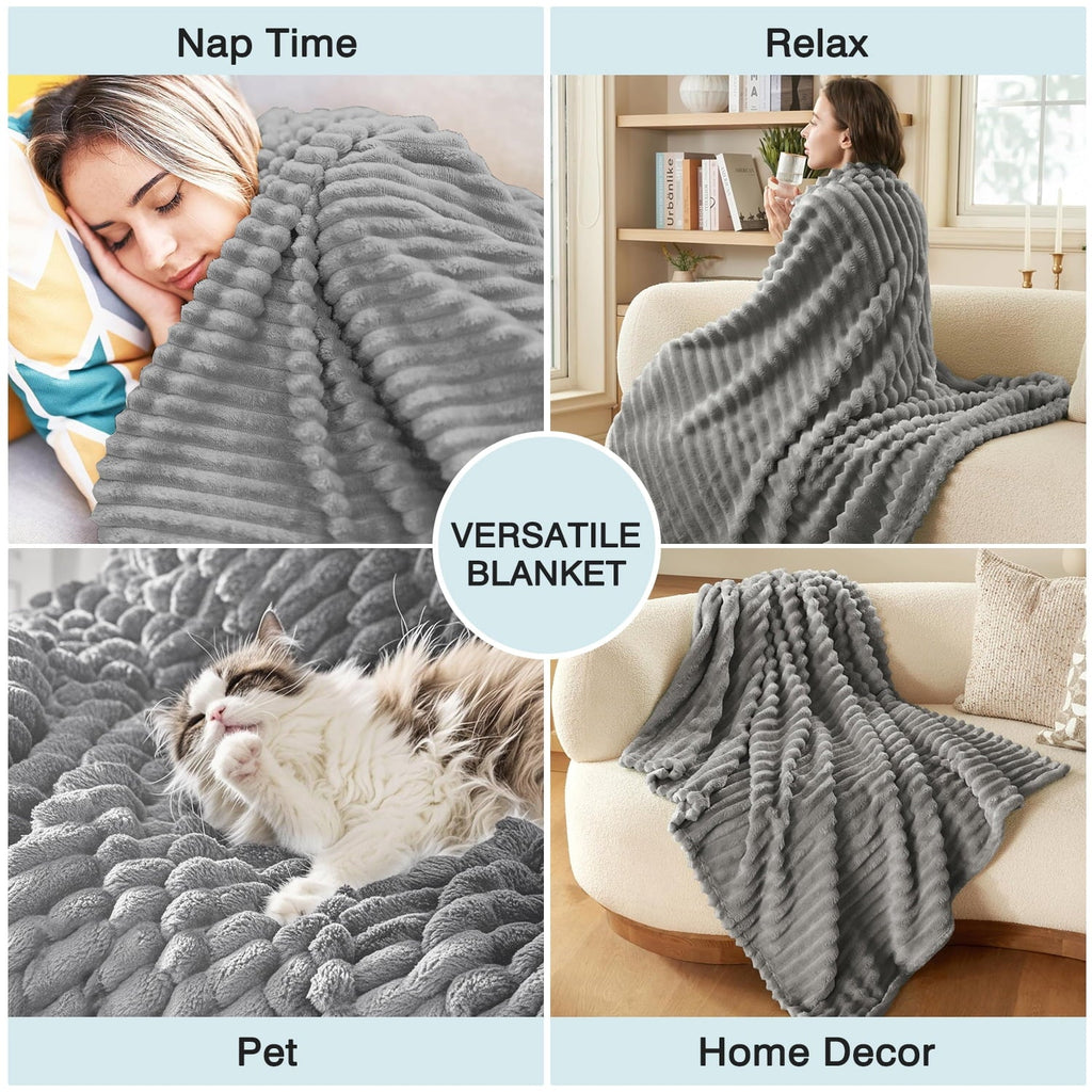 Cozy Fleece for Couch,Sofa,Bed, Super Soft Striped Gray Bed for Office Picnic Travel Bedroom, Warm Cozy Lightweight Home Decor fo... - Lightweight Plush Warm Blanket for All Seasons Detail