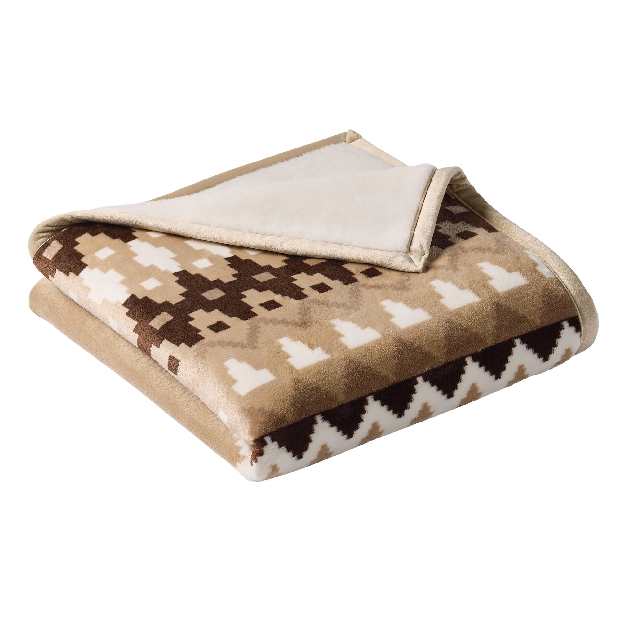 Decorative Knitted Printed Velvet Plush Reverse to Faux Fur Super Soft Throw Blanket, Oversized, Linder Border Beige - Cozy Fleece Throw Blanket for Couch & Bed Detail