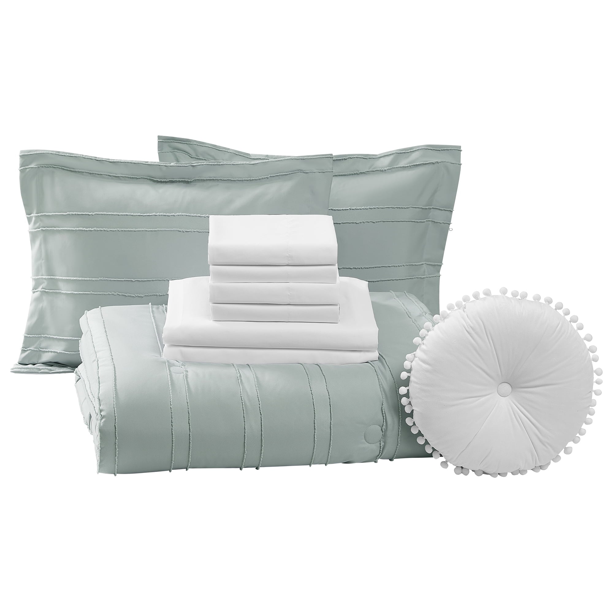 Luxurious Quilted Mint 10 Piece Bed in a Bag Comforter Set with Sheets, Queen - Cloud-Like Soft Lightweight Bed Comforter Detail