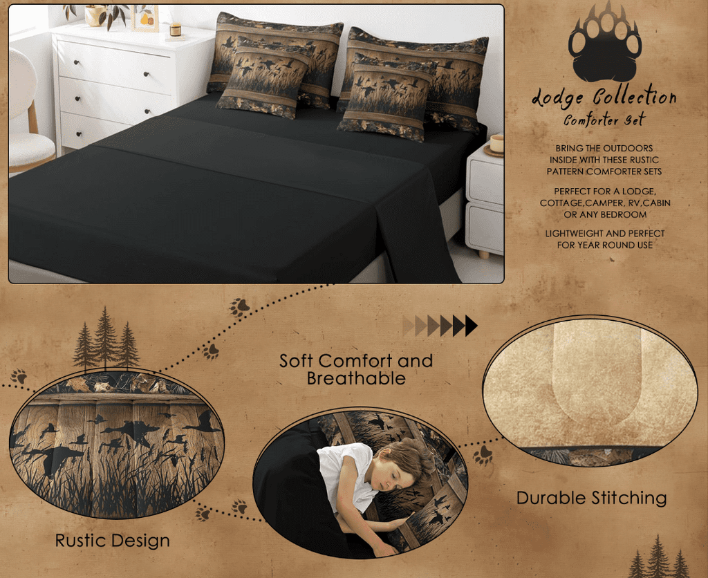 Hypoallergenic Cloud 7 Piece Camo Mallard Duck Comforter Set With Sheets Men Rustic Farmhouse Cabin Bed In A Bag Full,Hunting Woodland Duc... - Hypoallergenic Ultra-Fluffy Quilt for Winter Detail