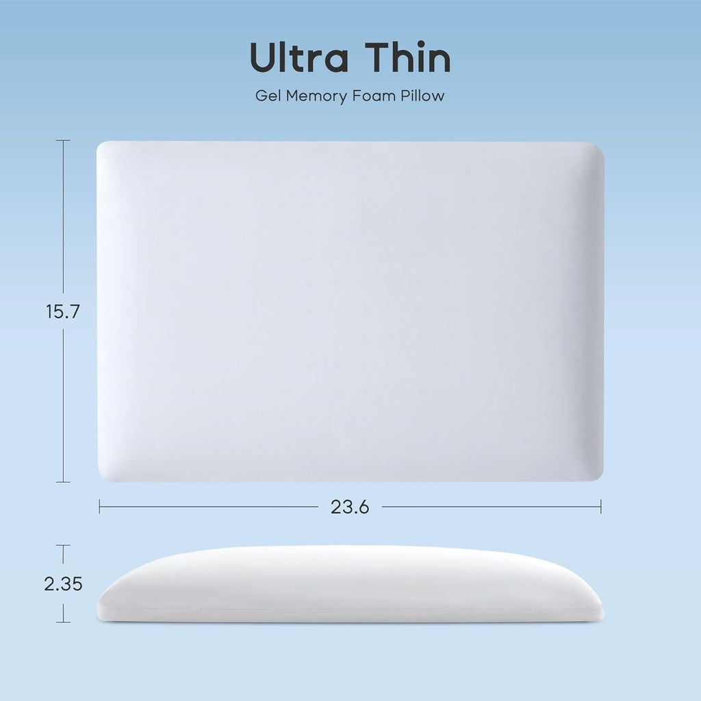Decorative Plump Ultra Thin Cooling Memory Foam Pillows, Summer Bed Pillows for Back, Stomach or Side Sleepers, Flat Pillow with Washa... - Hotel Quality Plush Sleeping Pillows Detail