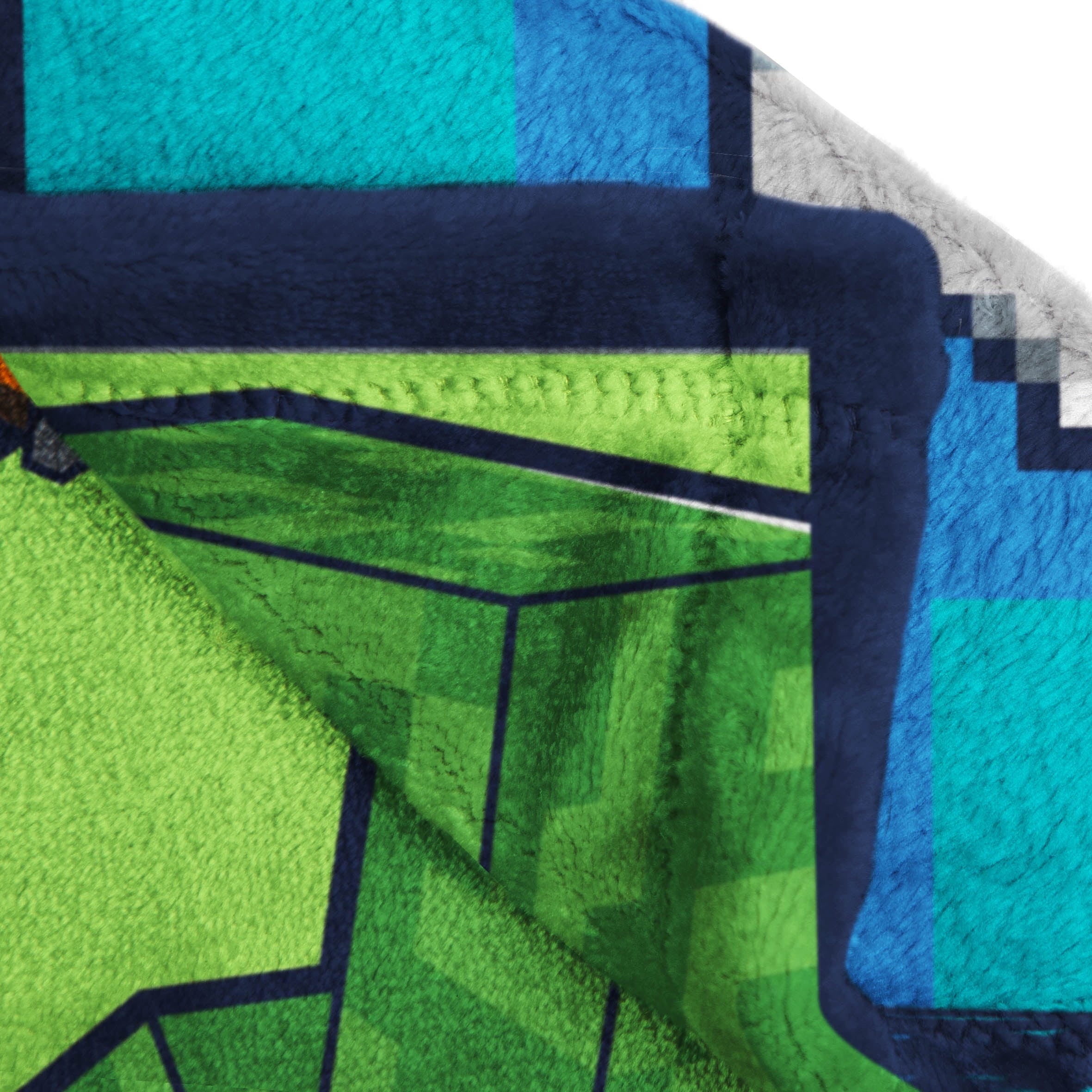 Decorative Knitted Minecraft Kids Twin/Full Blanket, 62 x 90, Microfiber, Green and Blue - Lightweight Plush Warm Blanket for All Seasons Detail