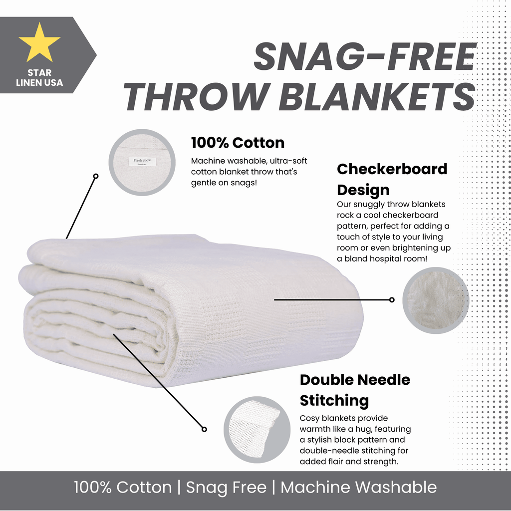 Decorative Knitted Hospital Thermal Blanket Throw Snag Free | 100% Cotton | Twin 66"x90" | White (1) - Luxury Knitted Decorative Throw Blanket with Fringes Detail