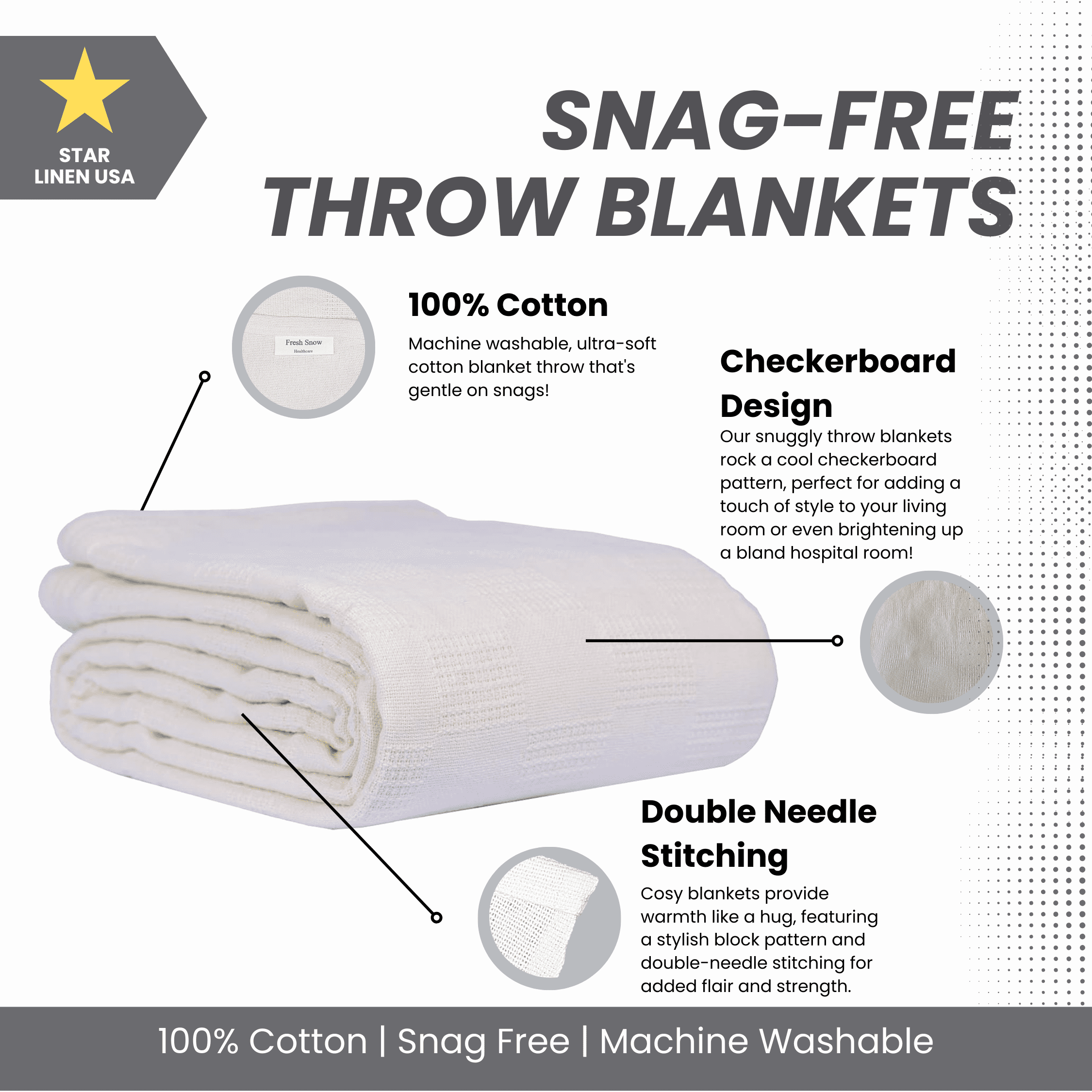 Decorative Knitted Hospital Thermal Blanket Throw Snag Free | 100% Cotton | Twin 66"x90" | White (1) - Luxury Knitted Decorative Throw Blanket with Fringes Detail