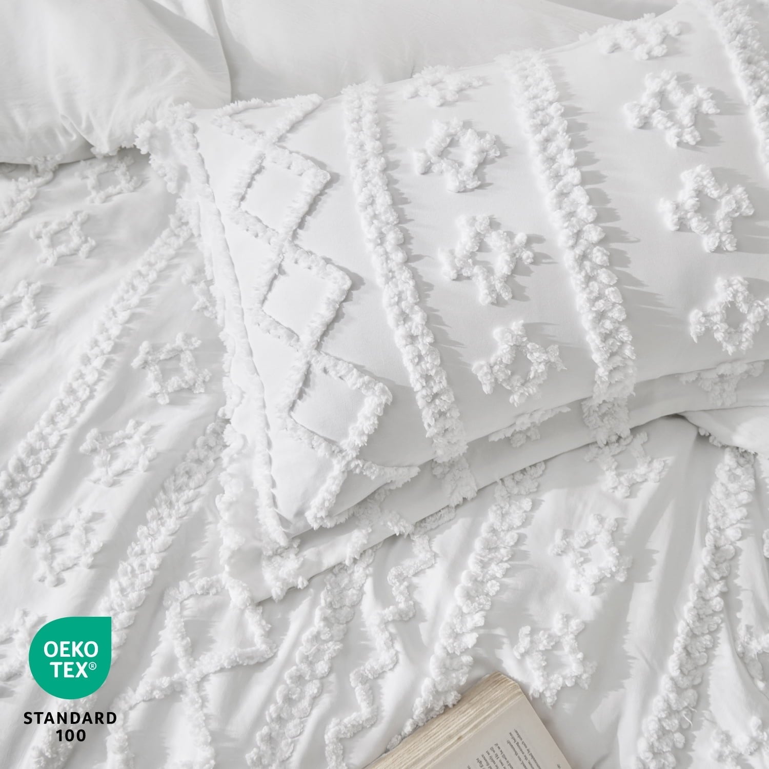 Fluffy Down Alternative Tufted Boho Comforter Set, 2 Pieces Farmhouse Shabby Chic Embroidery Bed Set, Soft Jacquard Comforter for All Seasons... - Luxurious Quilted Duvet Cover Set Detail