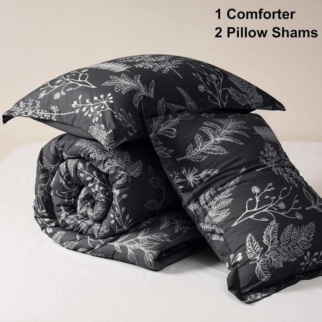 Heavyweight Warmth 3 Pieces Printed Comforter Set Queen Size, Lightweight Botanical Floral Bed in a Bag, Ultra Soft Bedding Set with 1 R... - Luxurious Quilted Duvet Cover Set Detail