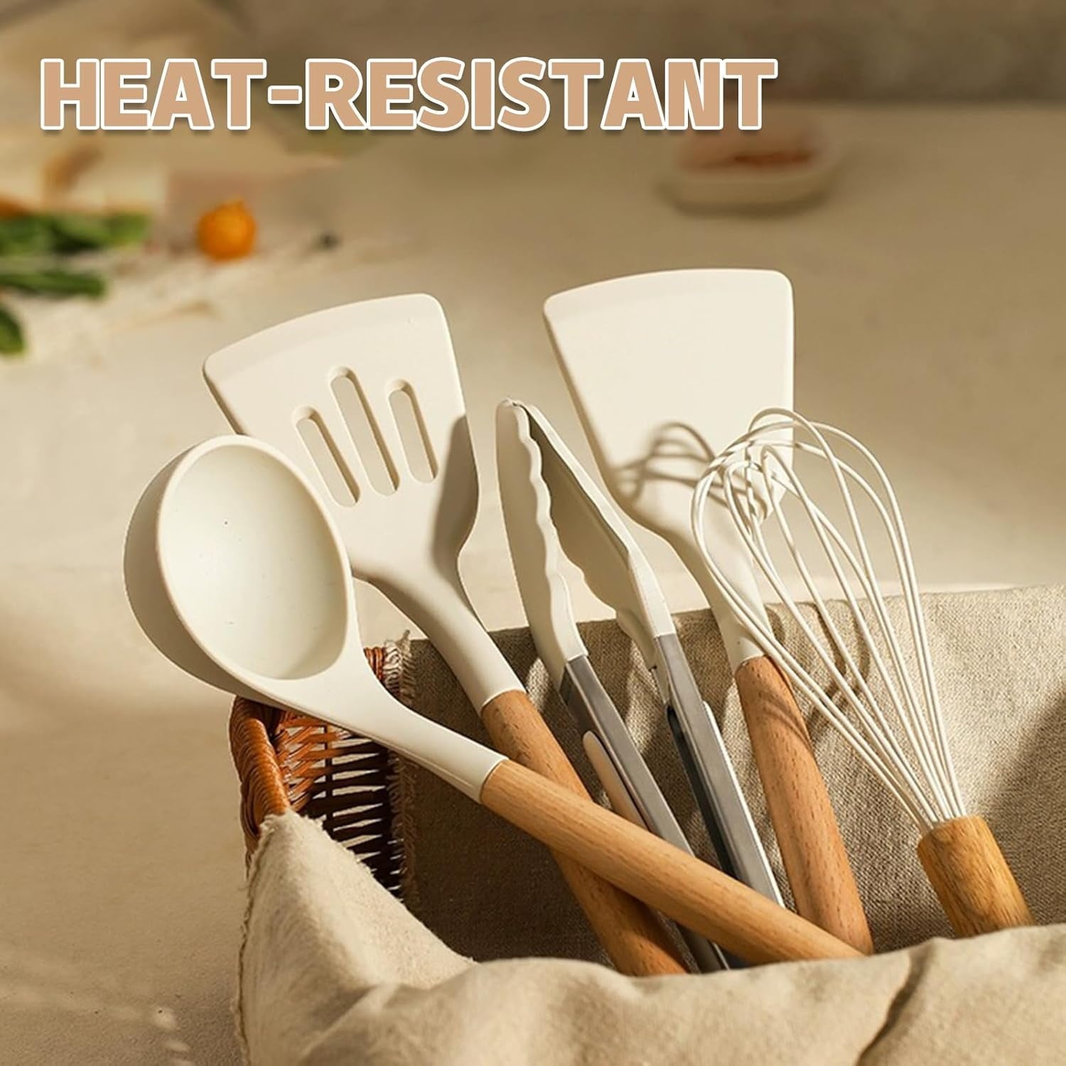 Seamless One-Piece Kitchen Cooking Utensils Set, 33 pcs Non-stick Silicone Cooking Kitchen Utensils Spatula Set with Holder, Wooden Hand... - Heat-Resistant Silicone Cooking Spatula Turner Detail