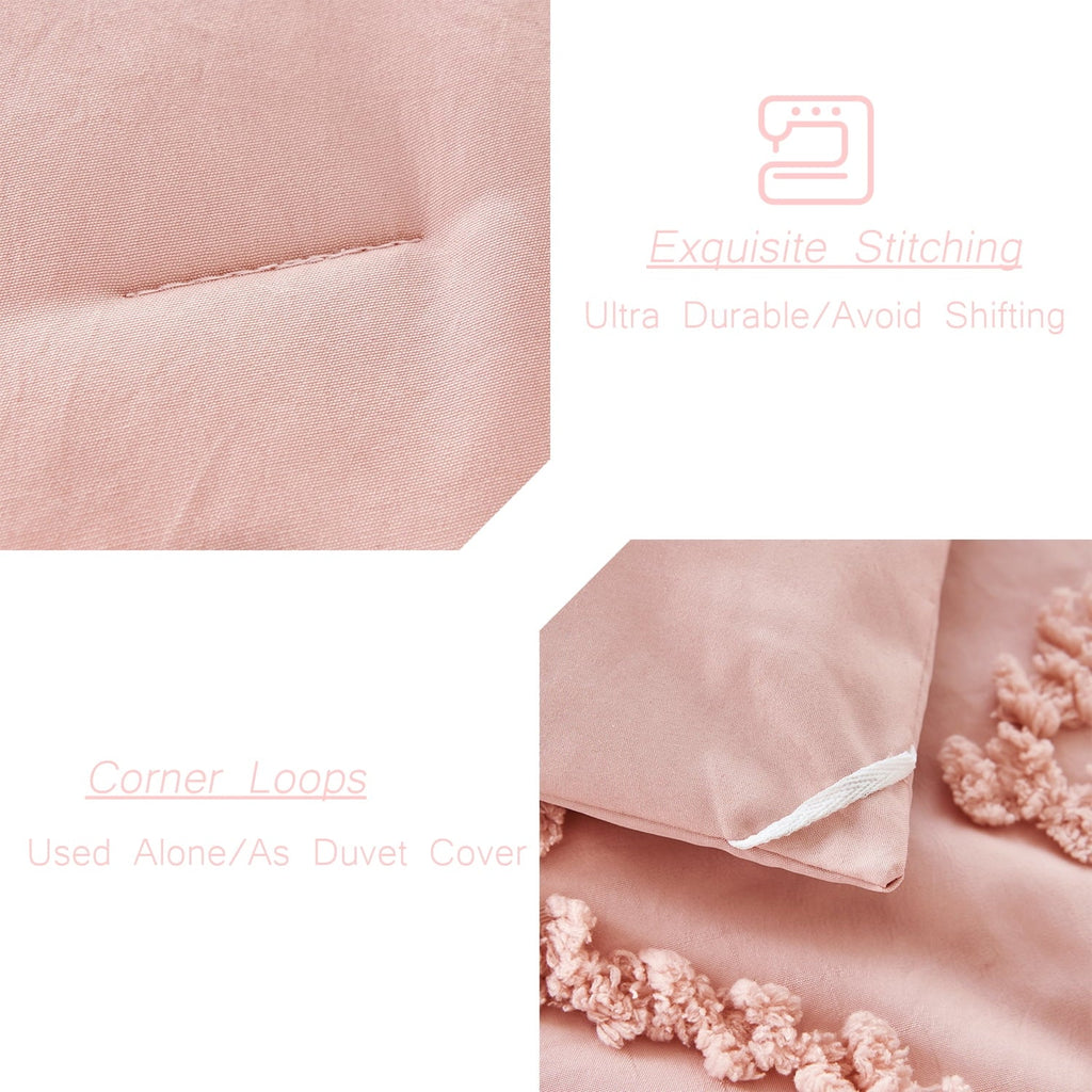 Hypoallergenic Cloud Pink Diamond Jacquard Comforter Set Queen 3 Pcs Bohemian Tufts Quilt Set for Kids Girls Adult 100% Soft Microfiber Be... - Cloud-Like Soft Lightweight Bed Comforter Detail