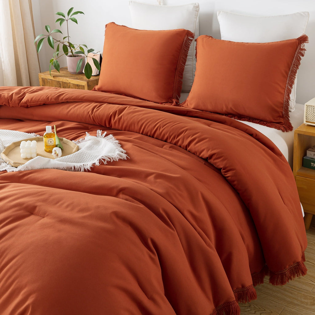 Hypoallergenic Cloud King Size Comforter Sets Burnt Orange, 3 Pieces Soft Fluffy Boho Bedding Comforter Sets for King Bed, All Season Terr... - Hypoallergenic Ultra-Fluffy Quilt for Winter Detail