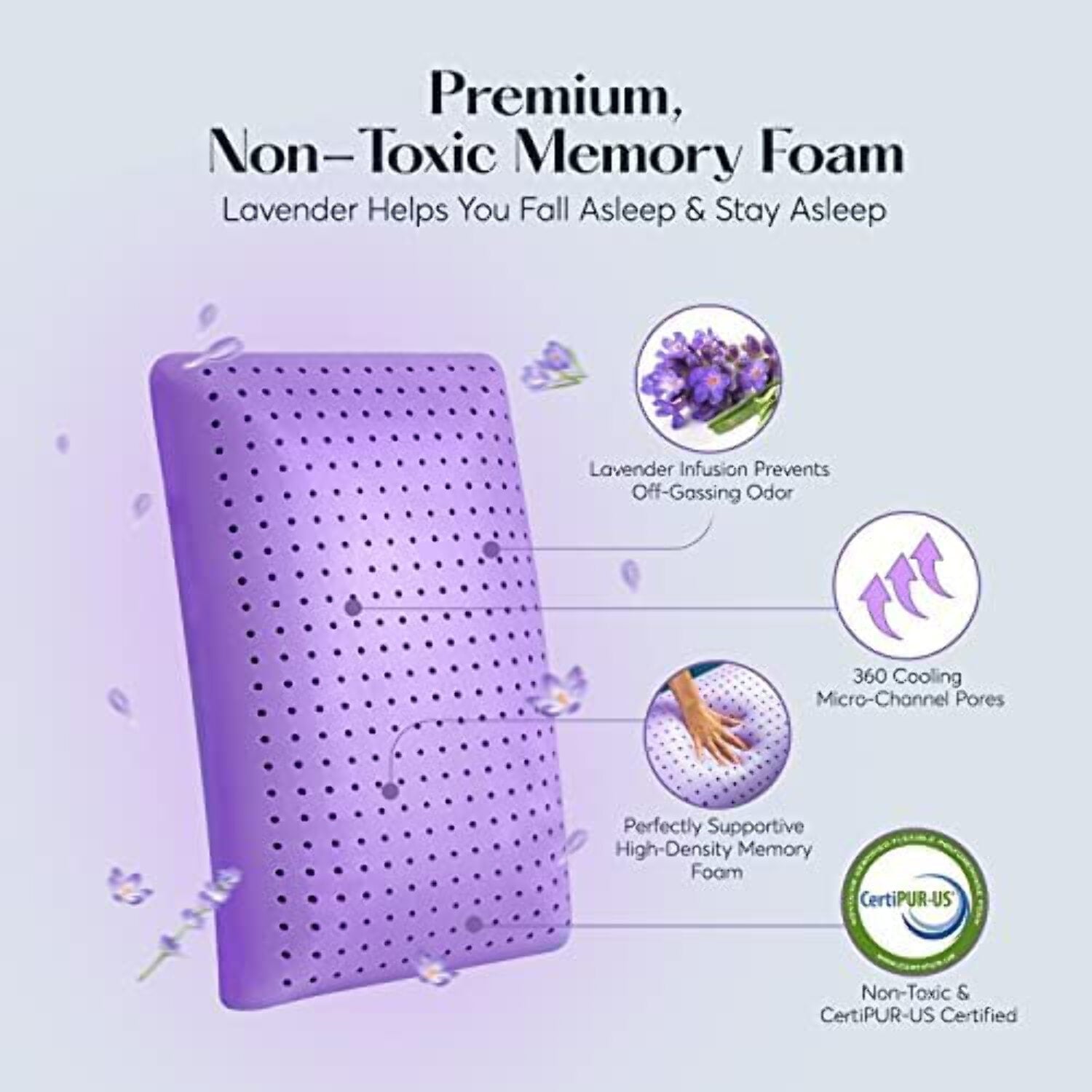 Fluffy Shredded Plush Zen Bed Pillow, Lavender Scented Cooling Adaptive Memory Foam Queen - Ergonomic Memory Foam Pillow for Neck Pain Support Detail