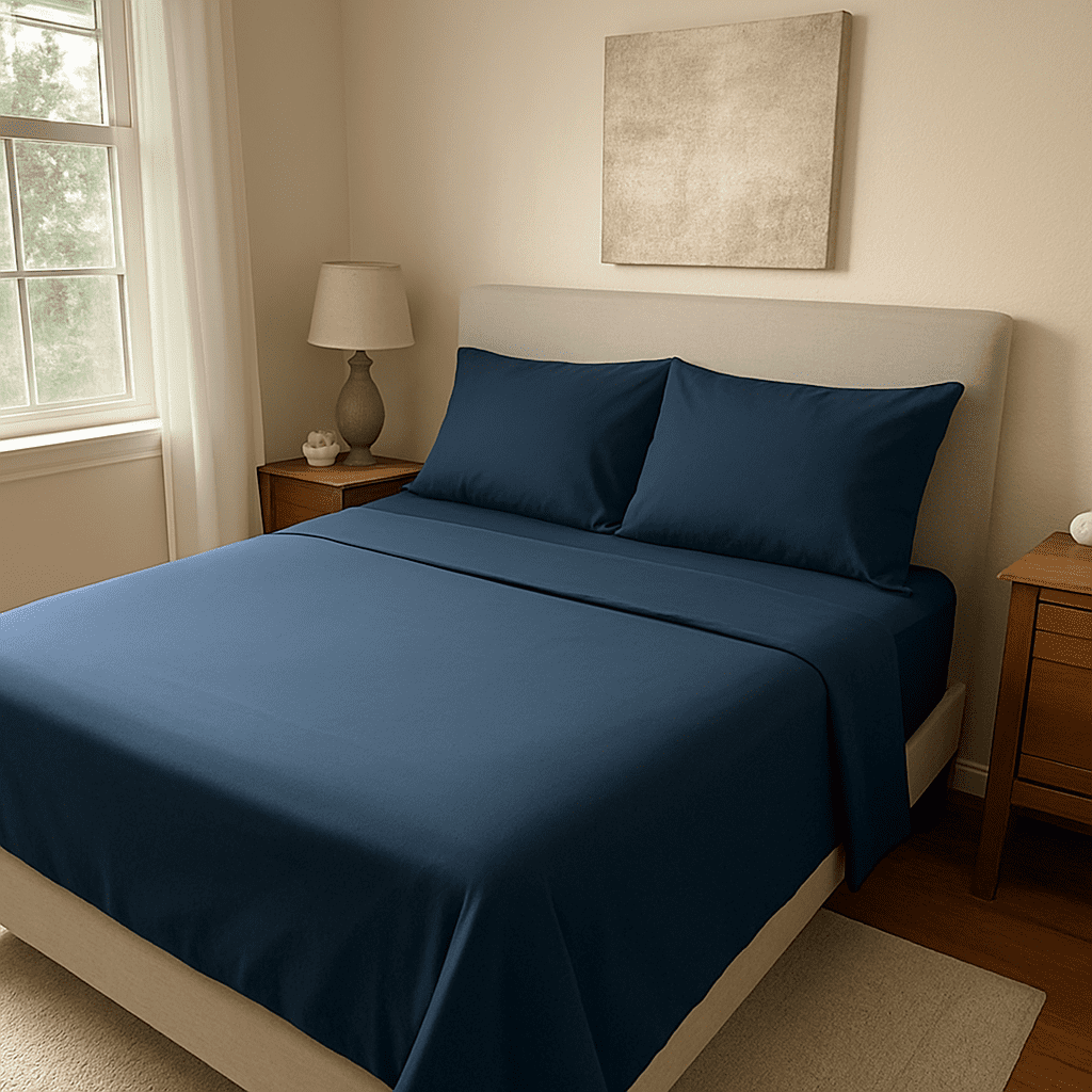 Wrinkle-Resistant 3-Piece Twin Sheet Set, Ultra-Soft 800 Thread Count Microfiber, Deep Pocket, Twin, Blue Indigo - Cooling Hotel Quality Bedding Sheets and Pillowcases Detail