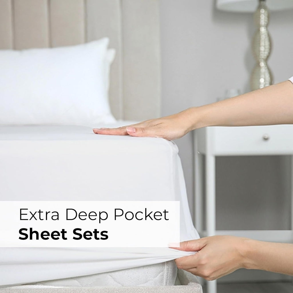 Cooling Sateen 6-Piece Extra Deep Pocket Sheet Set With Extra Matching Pillowcases - King Size Bed Sheets Fits 18"-24" Ma... - Luxury Bed Sheet Set with Deep Pockets Detail