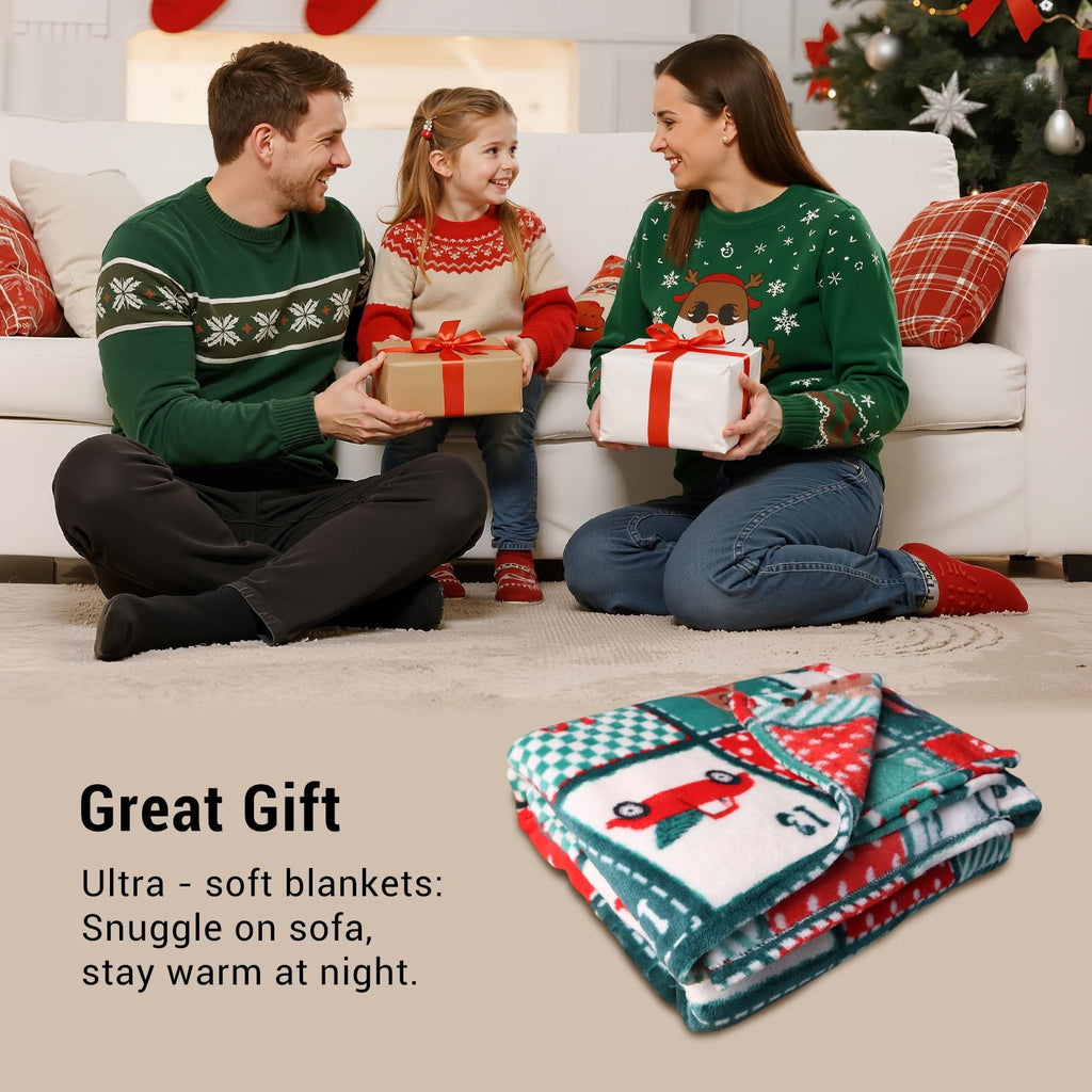 Decorative Knitted Cozy Blanket Printed Blanket Throw Christmas Blanket - 300 GSM Fleece Blanket Throw Size Blanket for Home Decoration,... - Luxury Knitted Decorative Throw Blanket with Fringes Detail