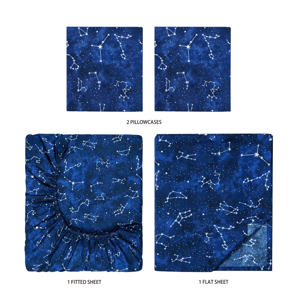 Ultra-Soft Kids Soft Microfiber Sheet Set, Navy Blue Stars, Full, 4 Pieces, Easy Care - Cooling Hotel Quality Bedding Sheets and Pillowcases Detail